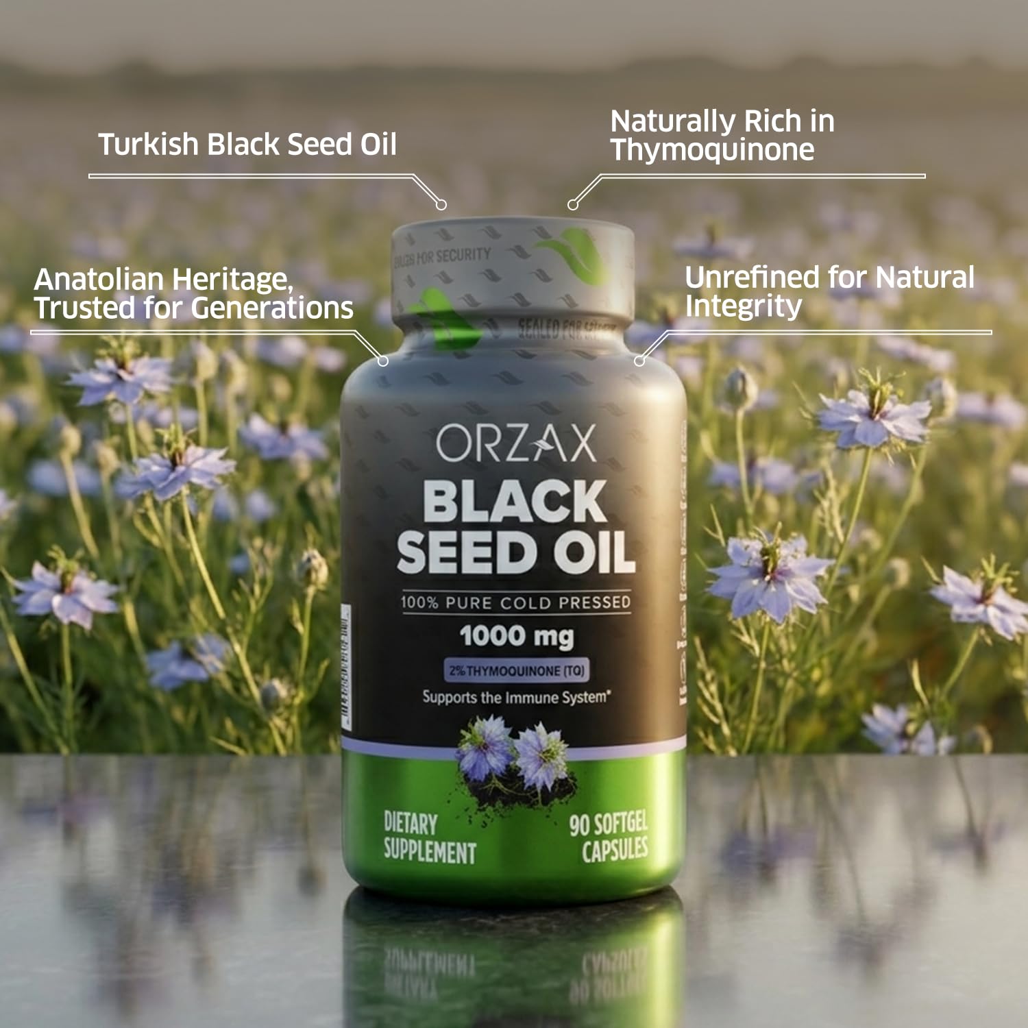 ORZAX Black Seed Oil 1000mg capsules packaging