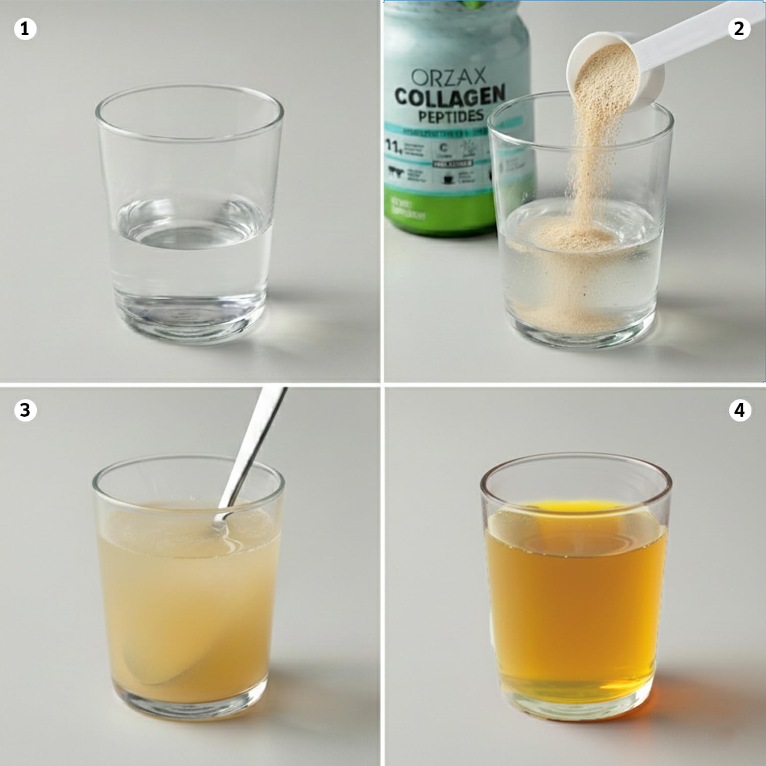 ORZAX Collagen Powder container with a measuring scoop