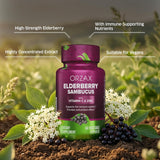ORZAX Elderberry Supplement back view with nutritional information