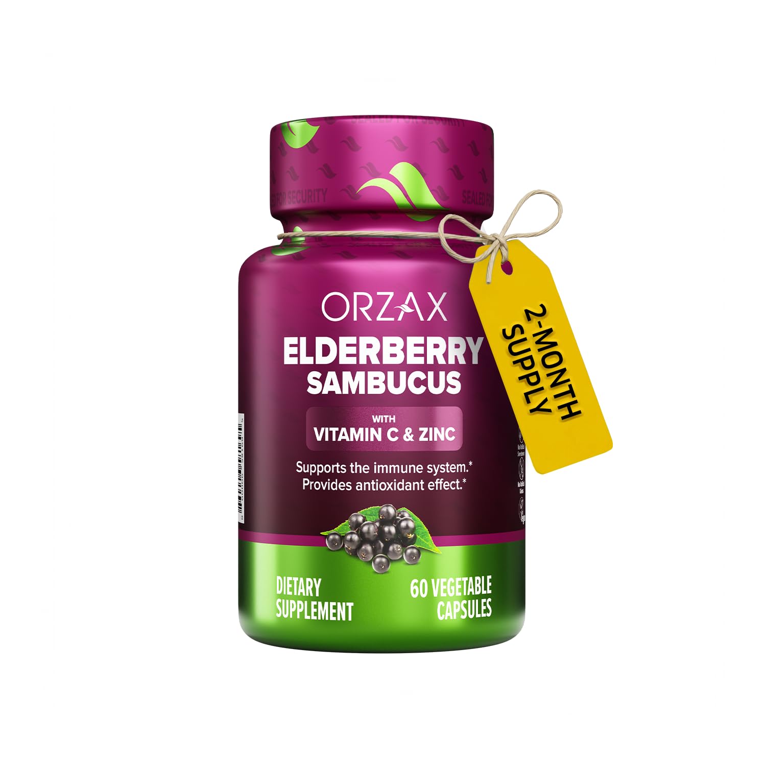 ORZAX Elderberry Supplement front view with packaging