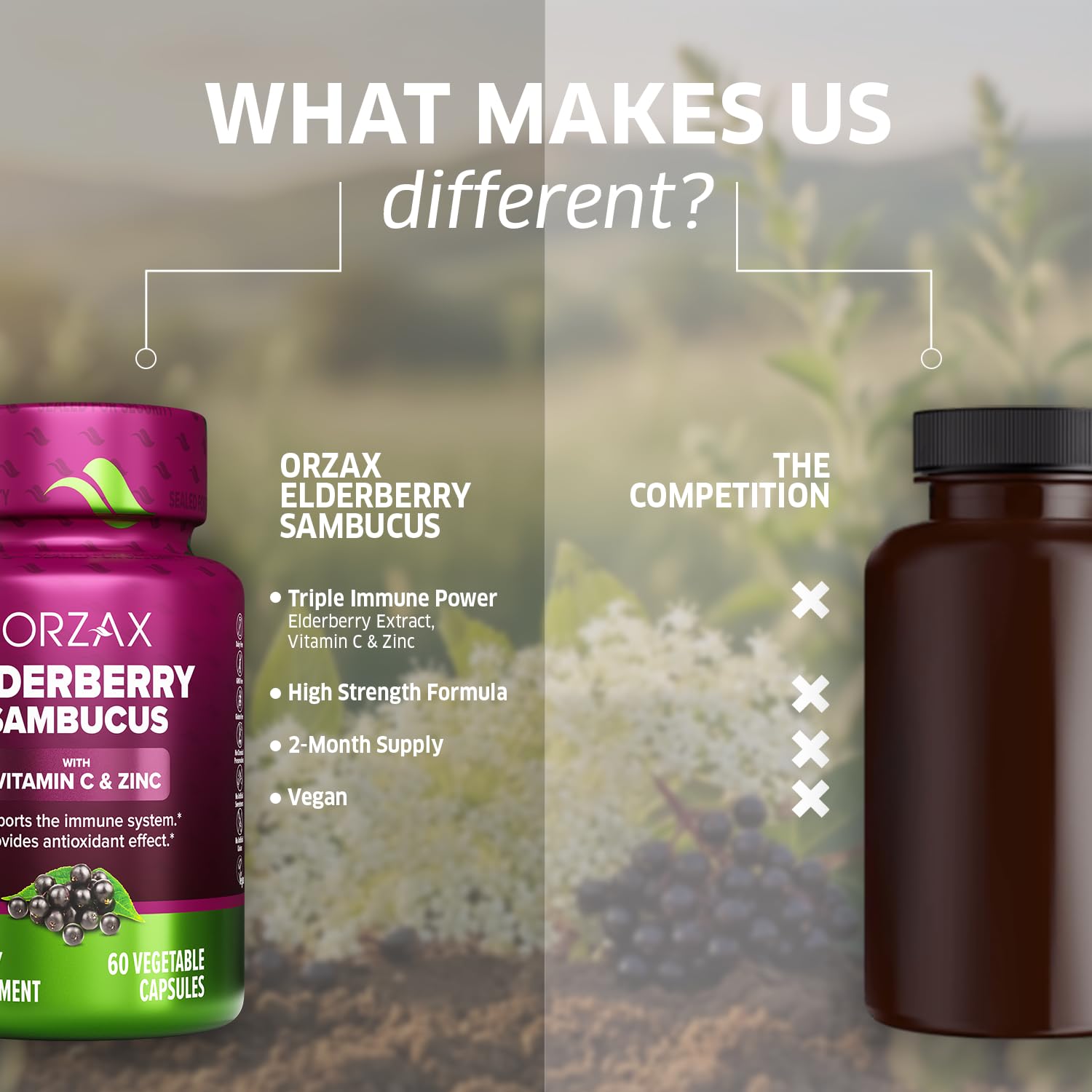ORZAX Elderberry Supplement on a wooden table