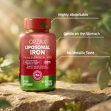 ORZAX Liposomal Iron 25 mg supplement capsule close-up