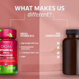 ORZAX Vitamin B12 5000 mcg cherry flavoured tablets bottle opened