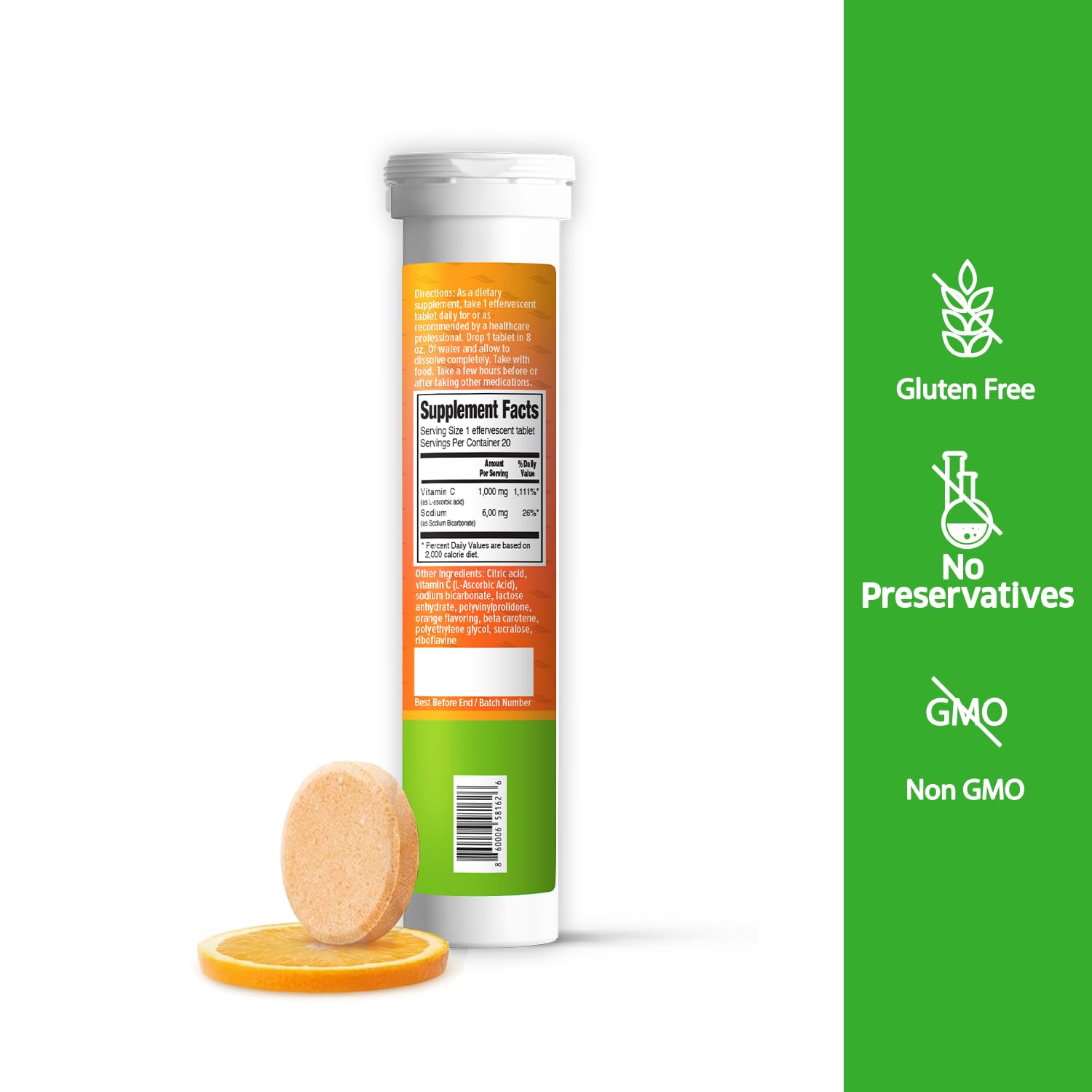 ORZAX Vitamin C Effervescent Tablets orange flavour packaging
