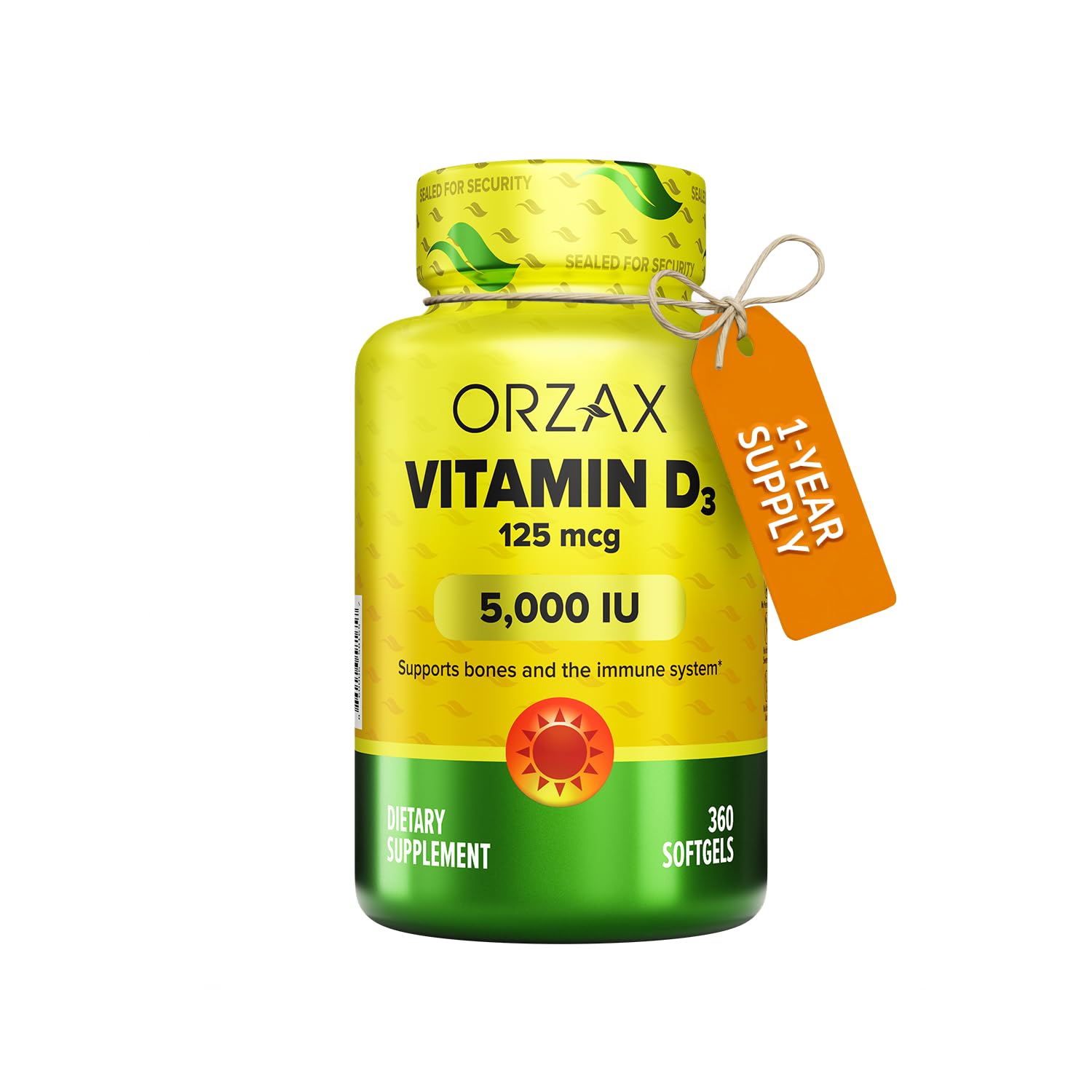 ORZAX Vitamin D3 Softgels 5000 IU front view