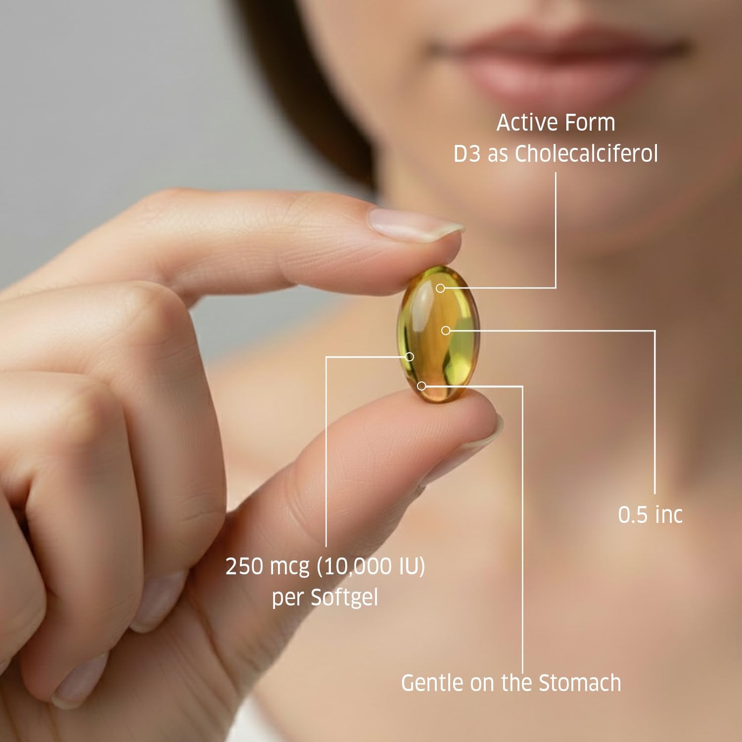 ORZAX Vitamin D3 softgels with dosage details
