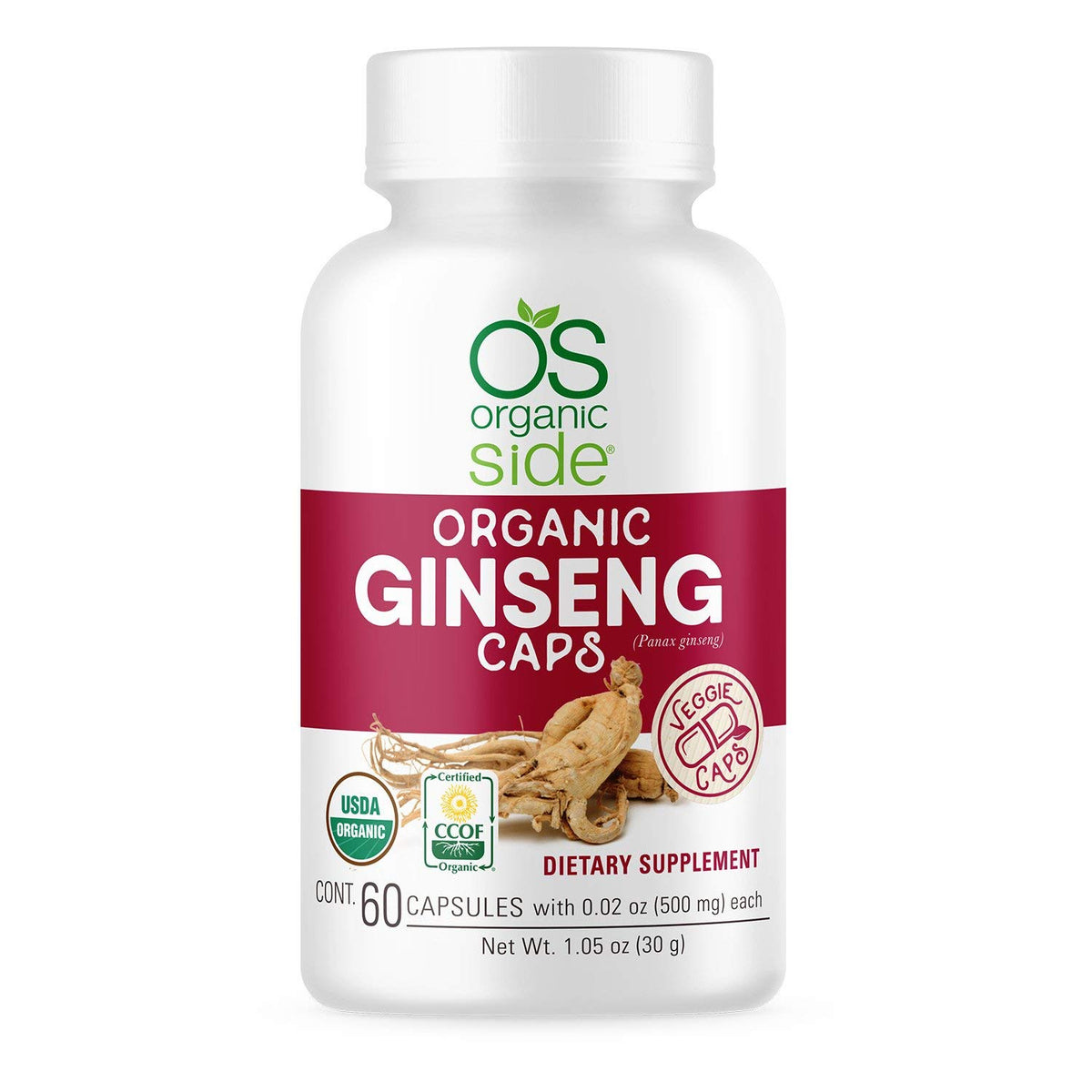 OS Organic Side Ginseng Capsules front view with packaging
