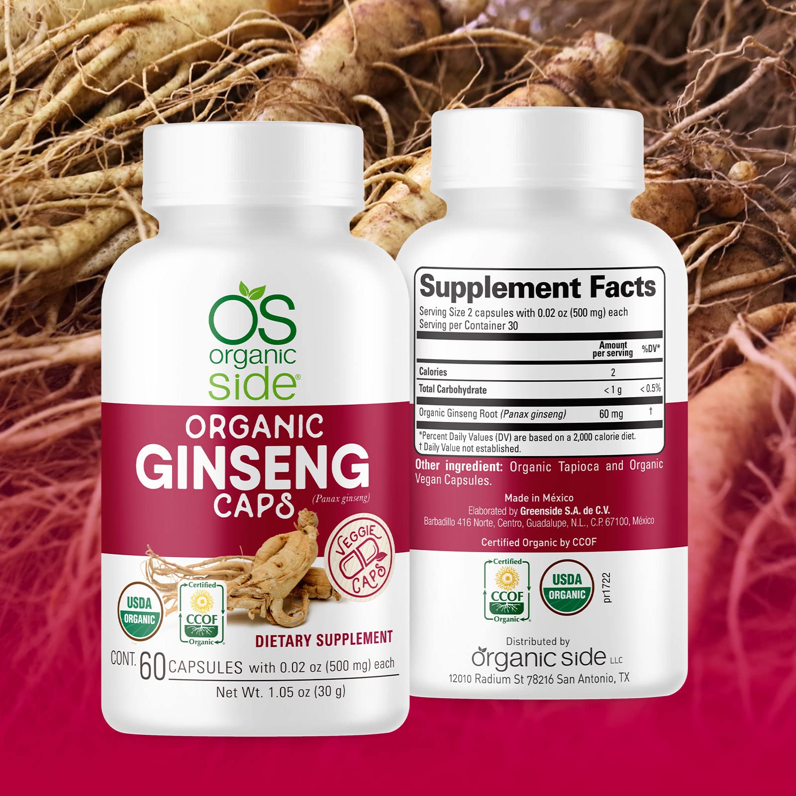OS Organic Side Ginseng Capsules lifestyle scene on a kitchen counter
