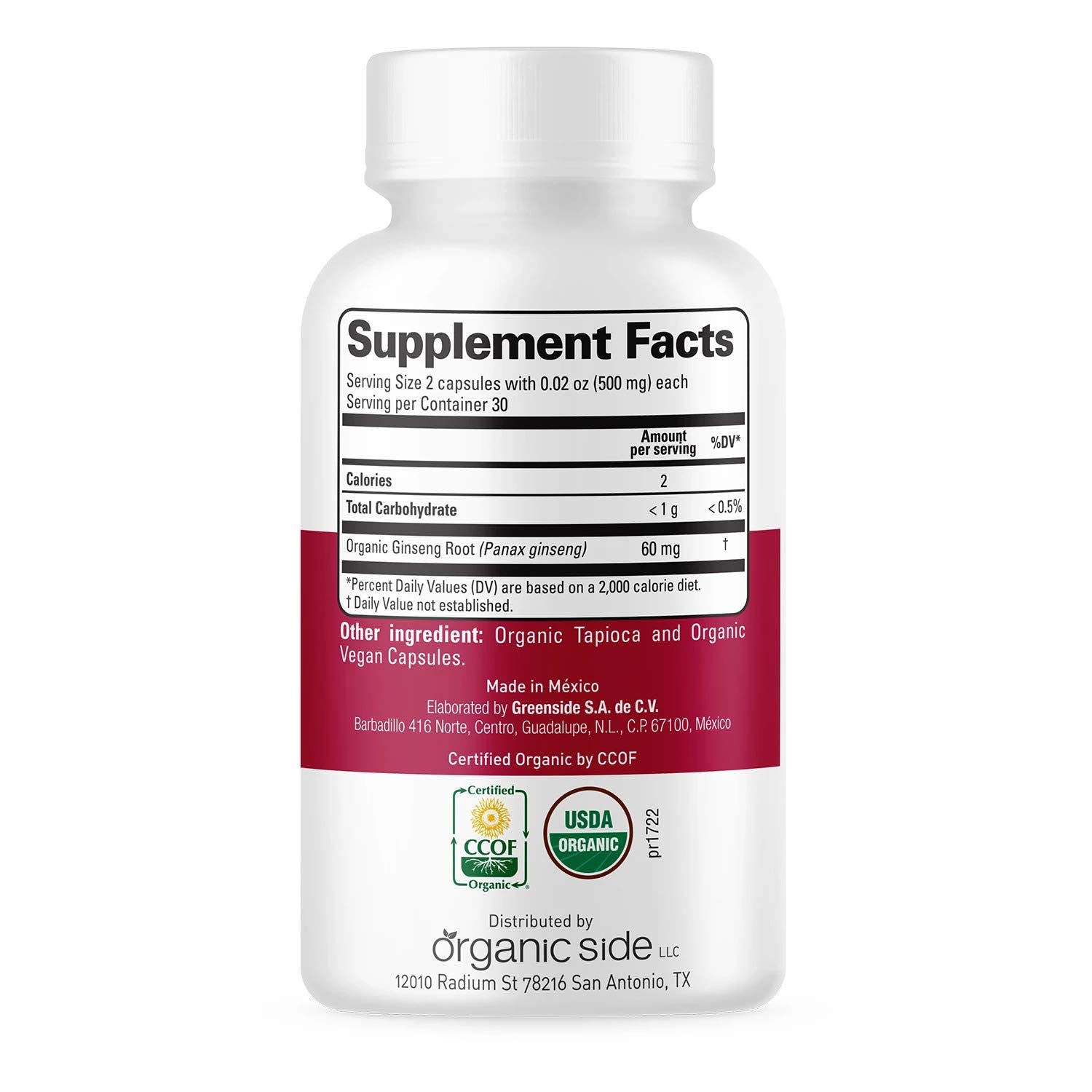 OS Organic Side Ginseng Capsules side view showing capsule details