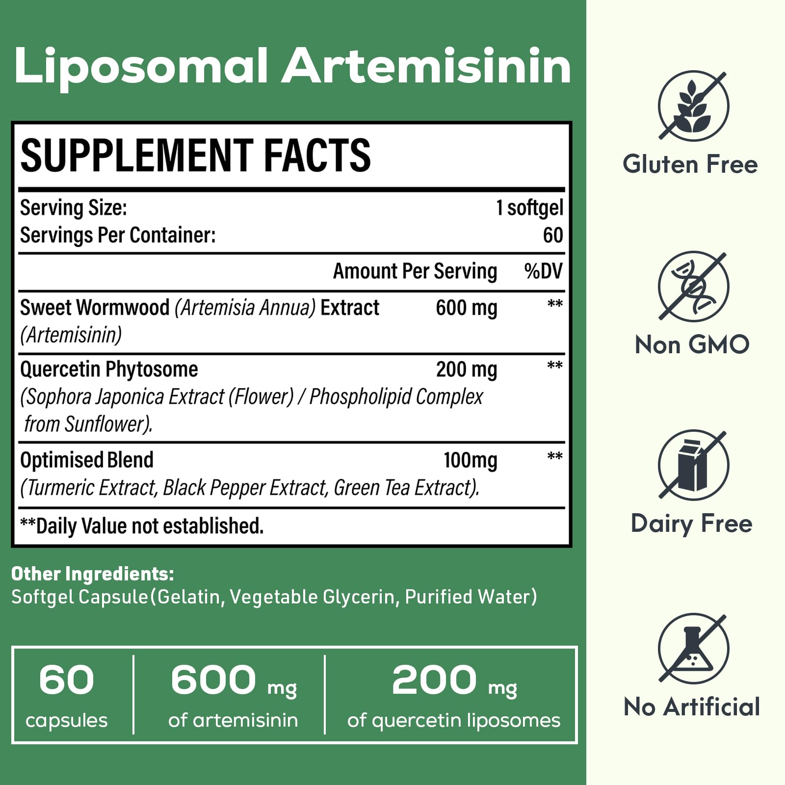 Osasuna Liposomal Artemisinin 600mg supplement side view