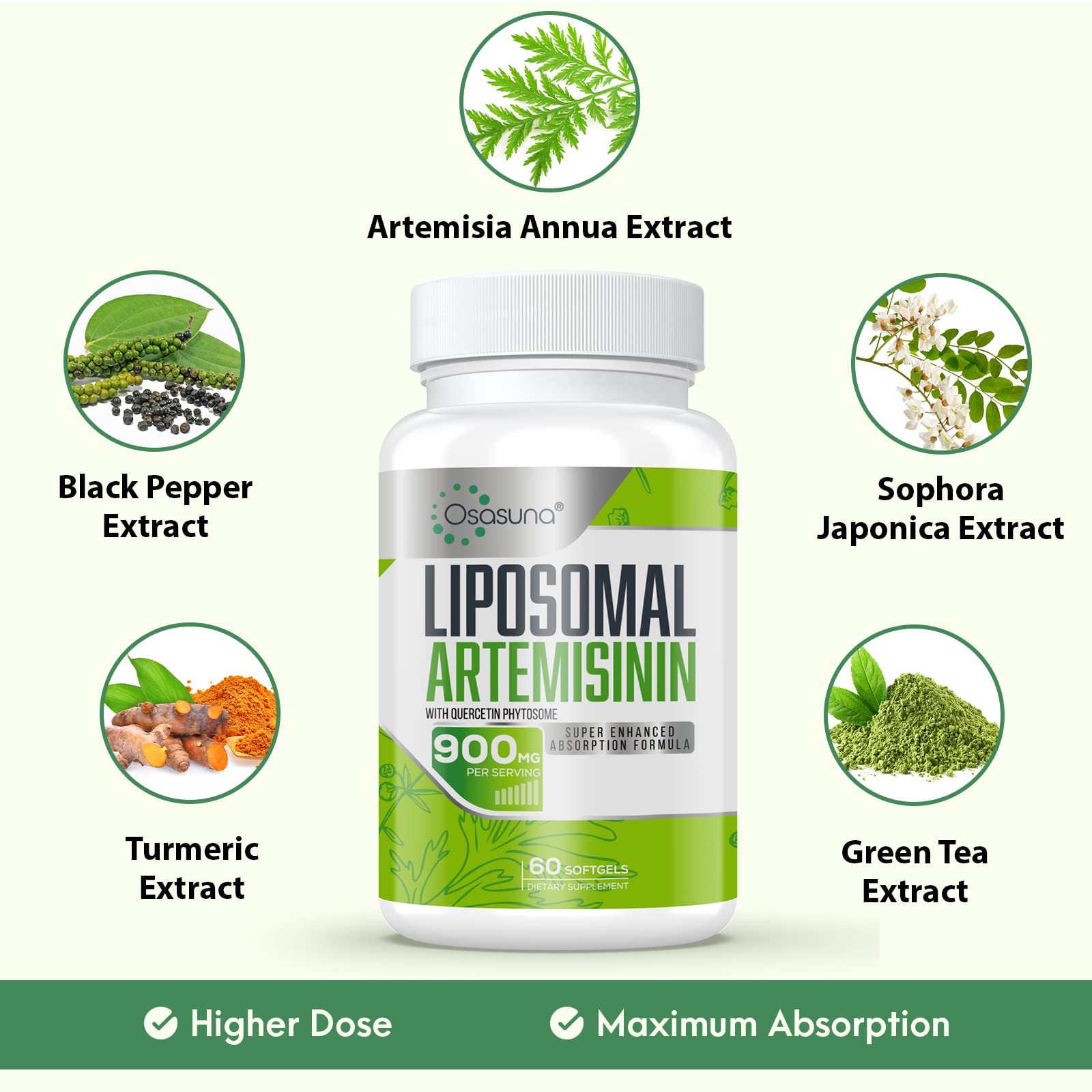 Osasuna Liposomal Artemisinin 600mg supplement with green tea extract