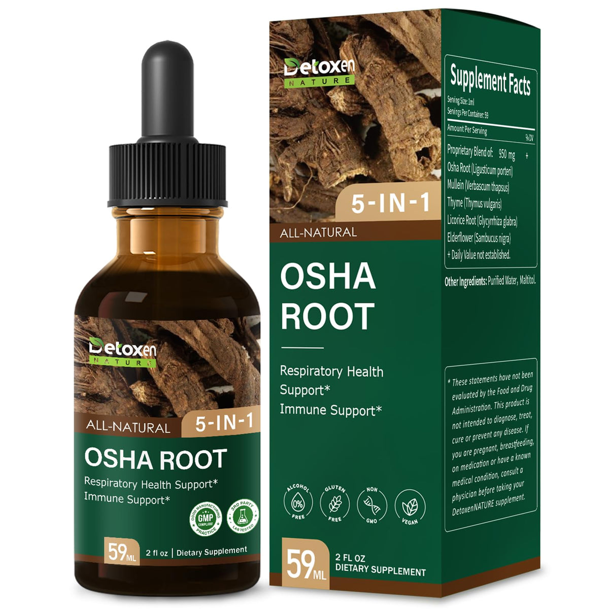 Osha Root Drops front view with packaging