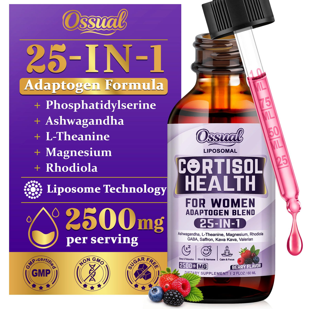 Ossual 25-in-1 Liposomal Cortisol Drops 60ML front view