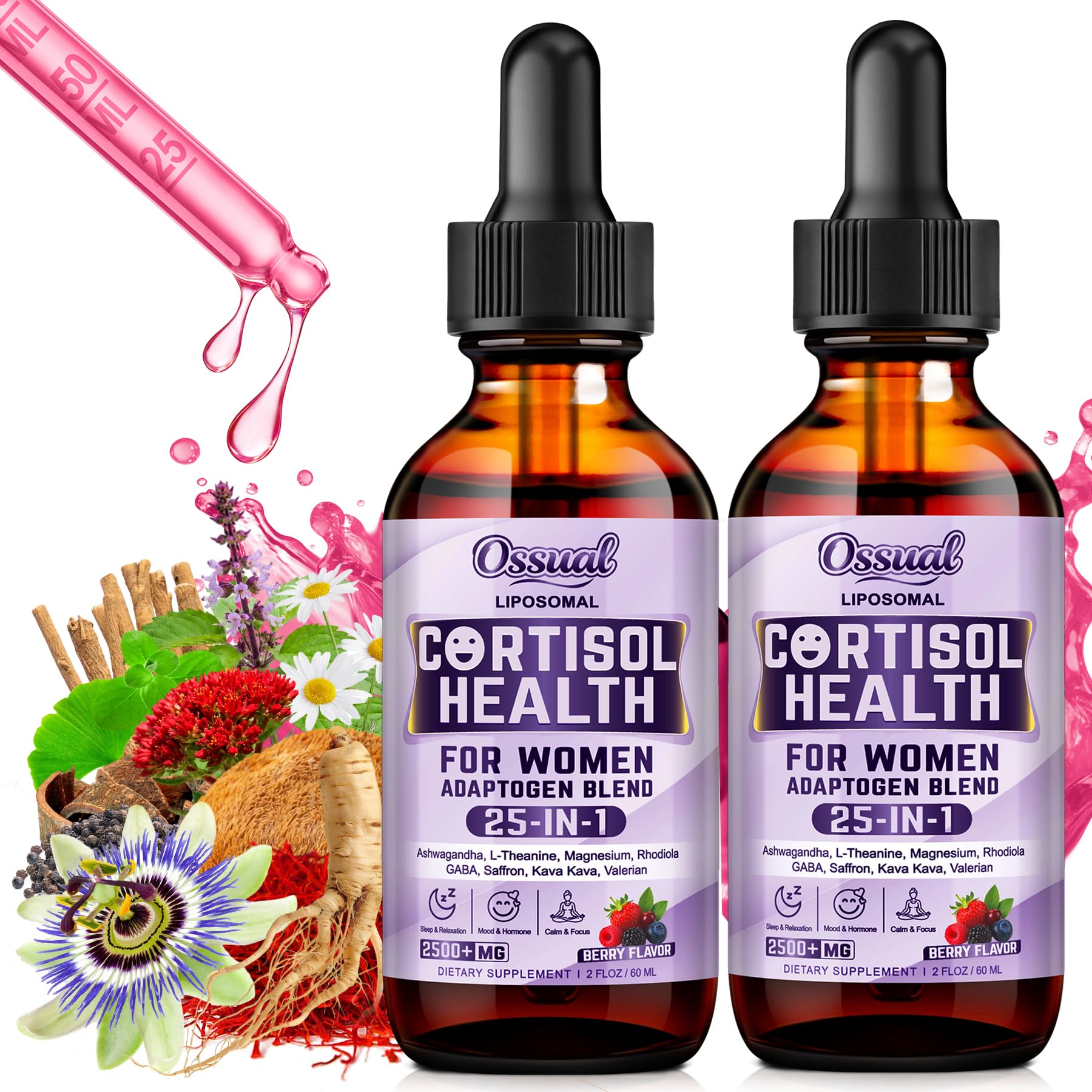 Ossual 25-in-1 Liposomal Cortisol Drops front view with label