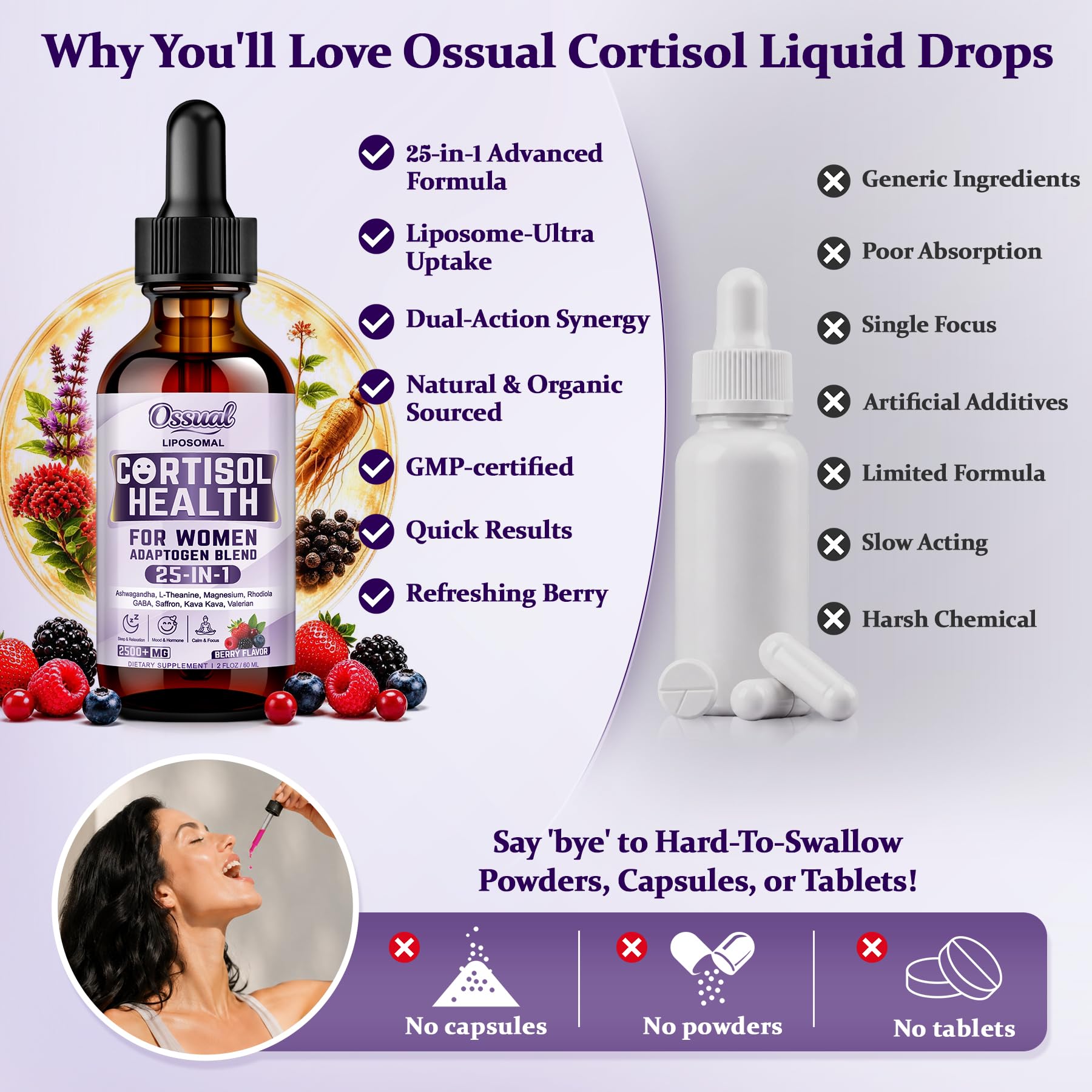Ossual 25-in-1 Liposomal Cortisol Drops on a kitchen counter