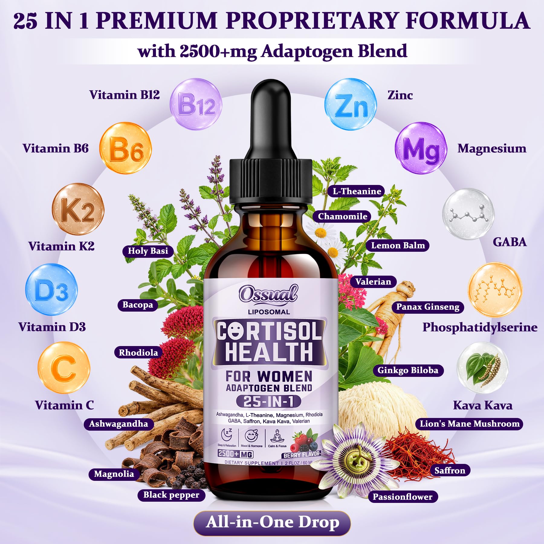 Ossual 25-in-1 Liposomal Cortisol Drops packaging