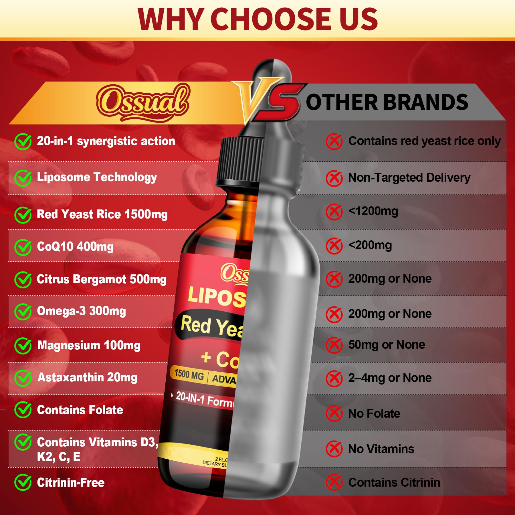 Ossual Red Yeast Rice with CoQ10 Liquid 1500mg bottle with measuring spoon