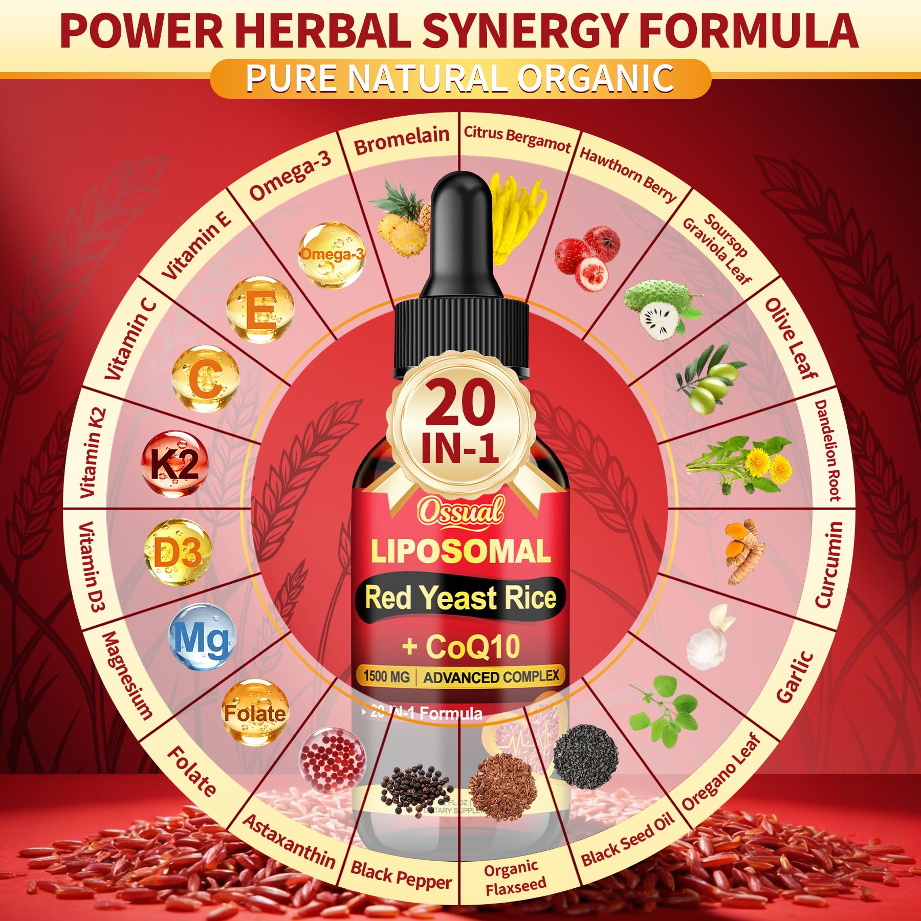 Ossual Red Yeast Rice with CoQ10 Liquid 1500mg ingredients list