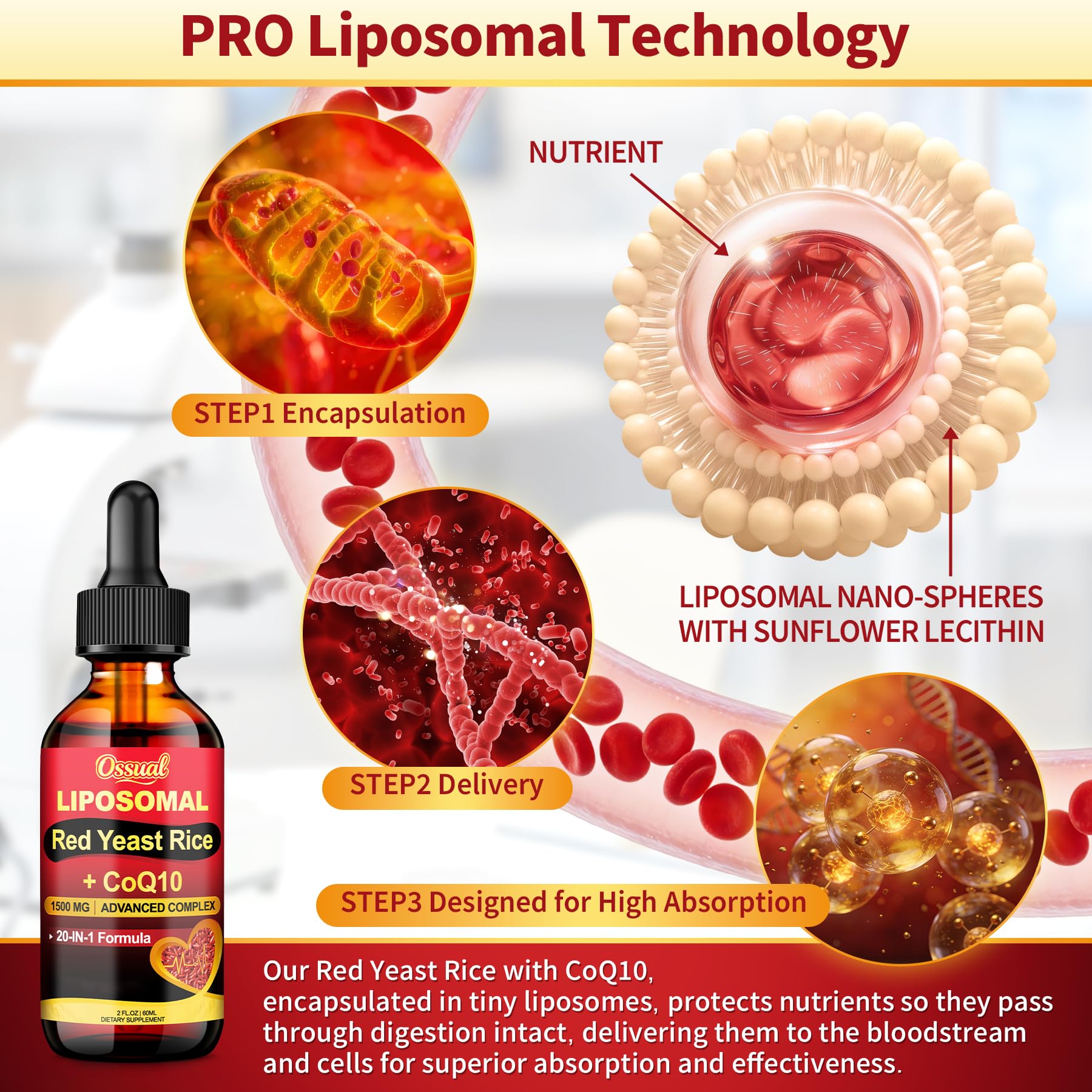 Ossual Red Yeast Rice with CoQ10 Liquid 1500mg packaging details