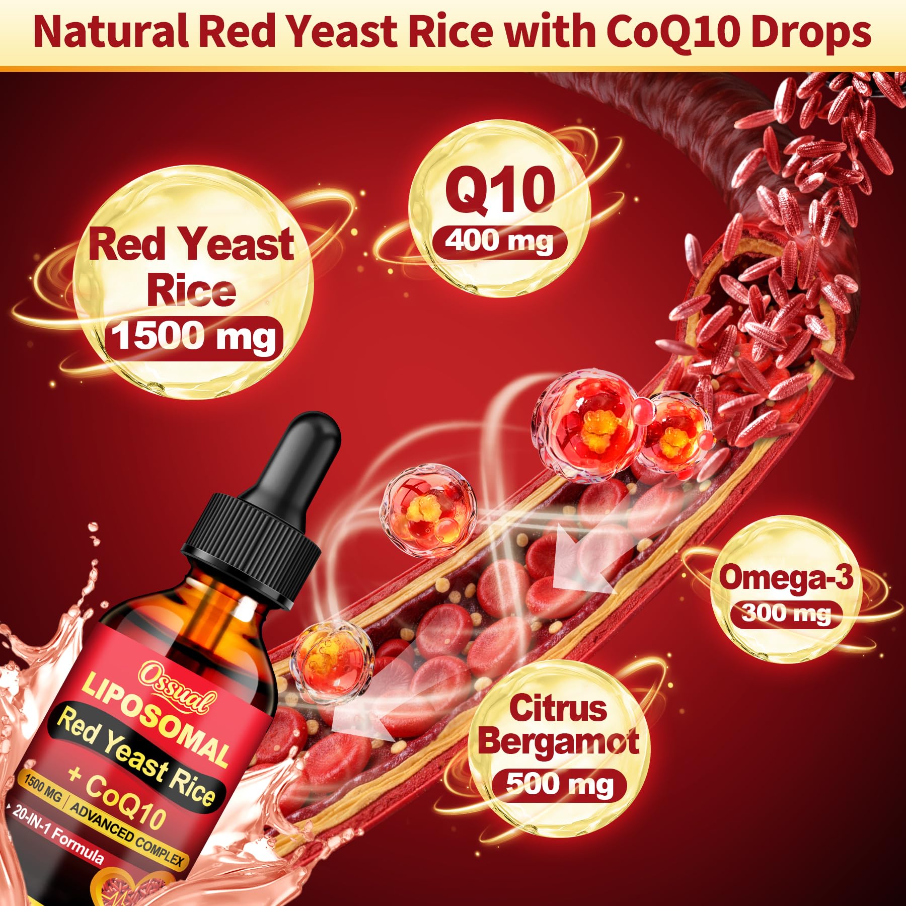 Ossual Red Yeast Rice with CoQ10 Liquid 1500mg serving size 2ml