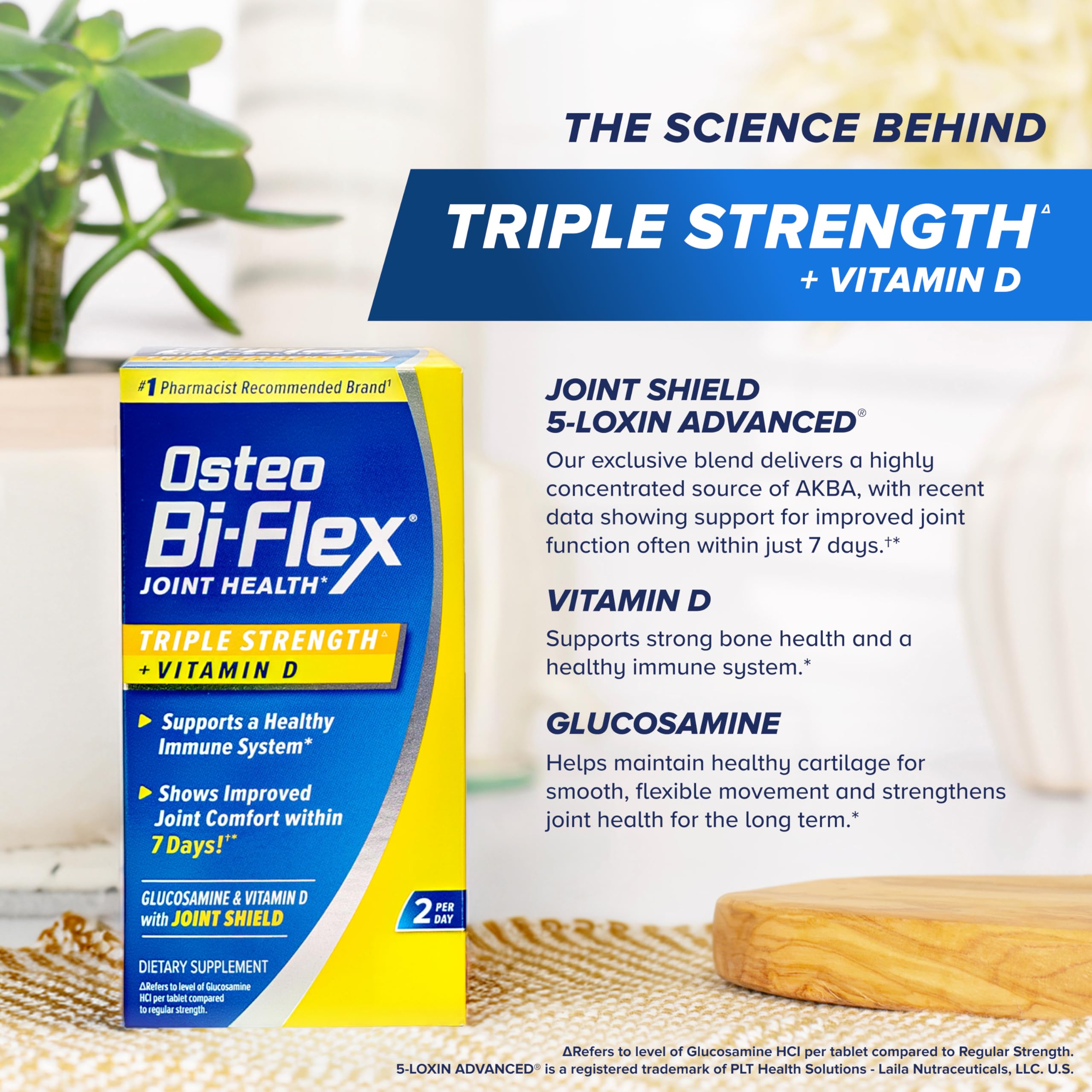 Osteo Bi-Flex Triple Strength bottle with background lifestyle scene