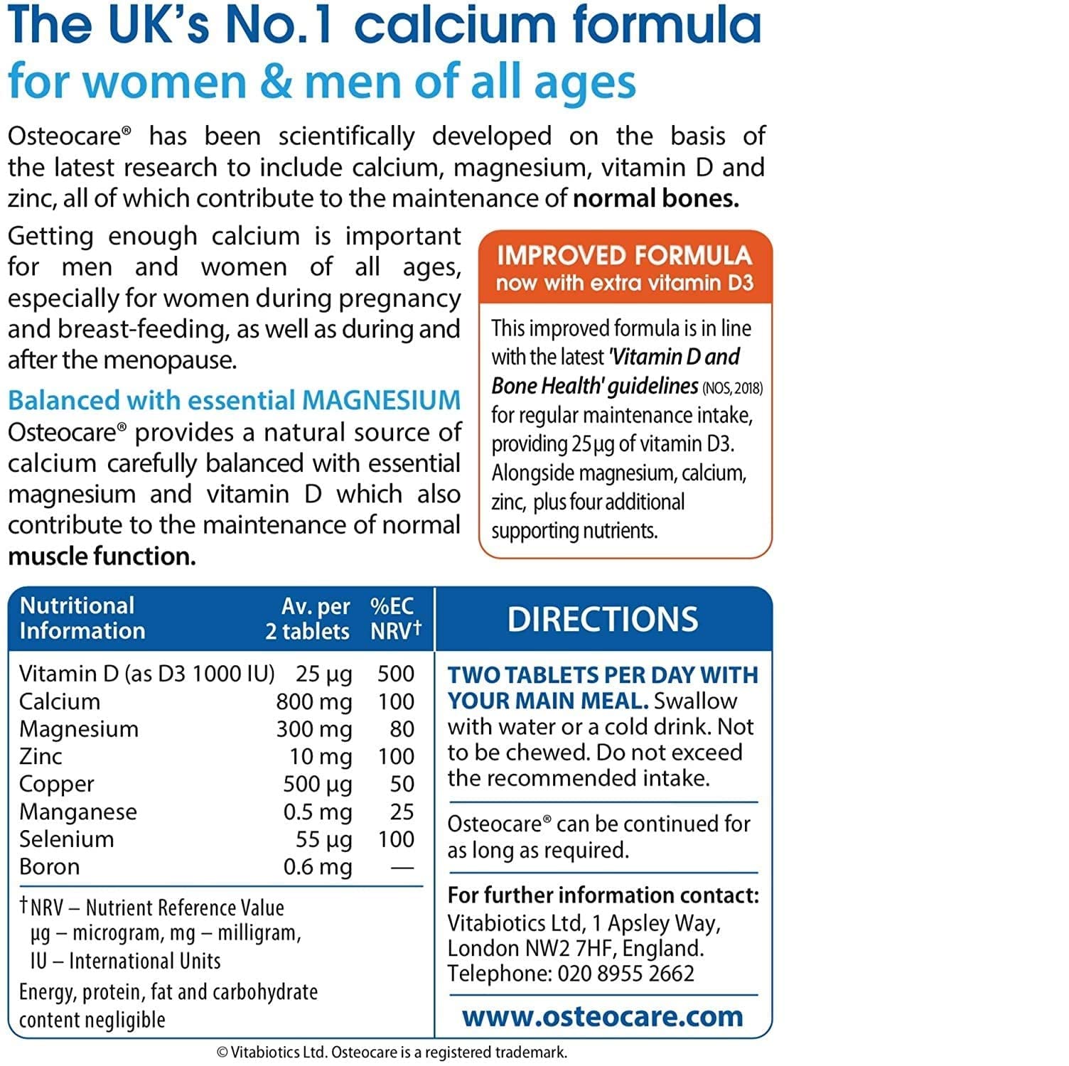 Osteocare Multivitamins ingredients list