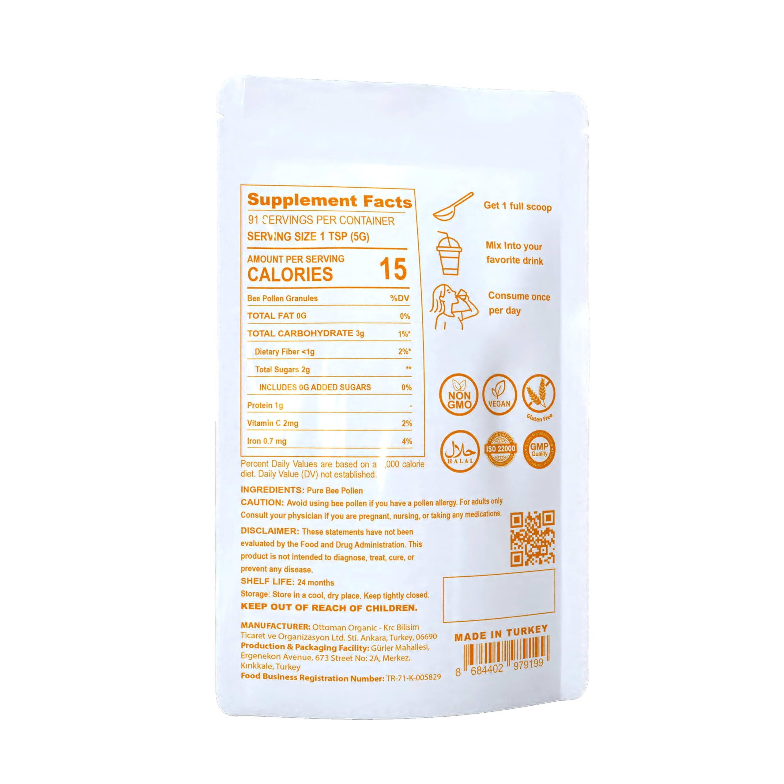 Ottoman Organic Bee Pollen packaging side view