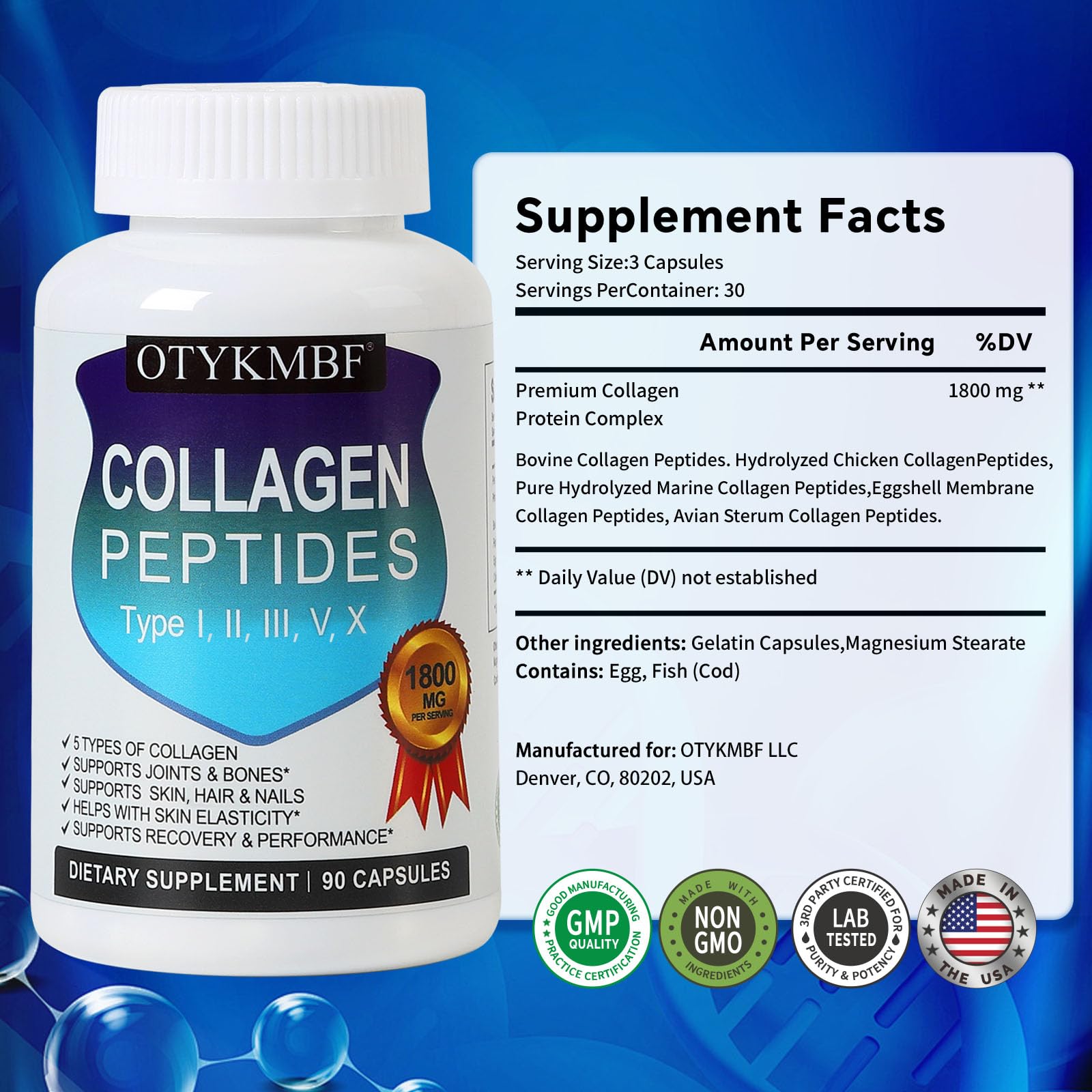 OTYKMBF Collagen Peptides Capsules bottle in a kitchen setting