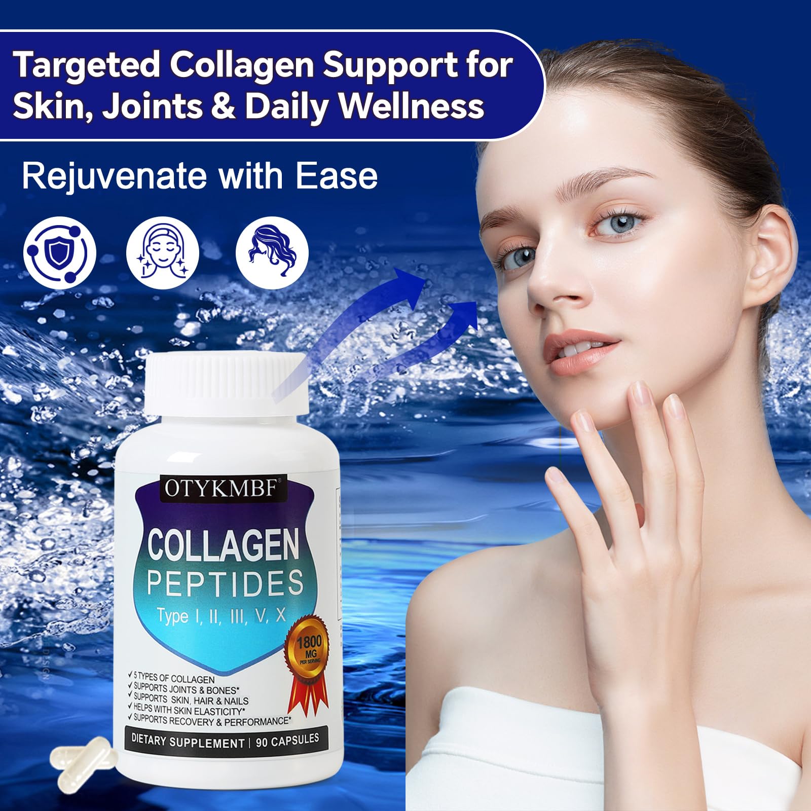 OTYKMBF Collagen Peptides Capsules bottle with dosage instructions