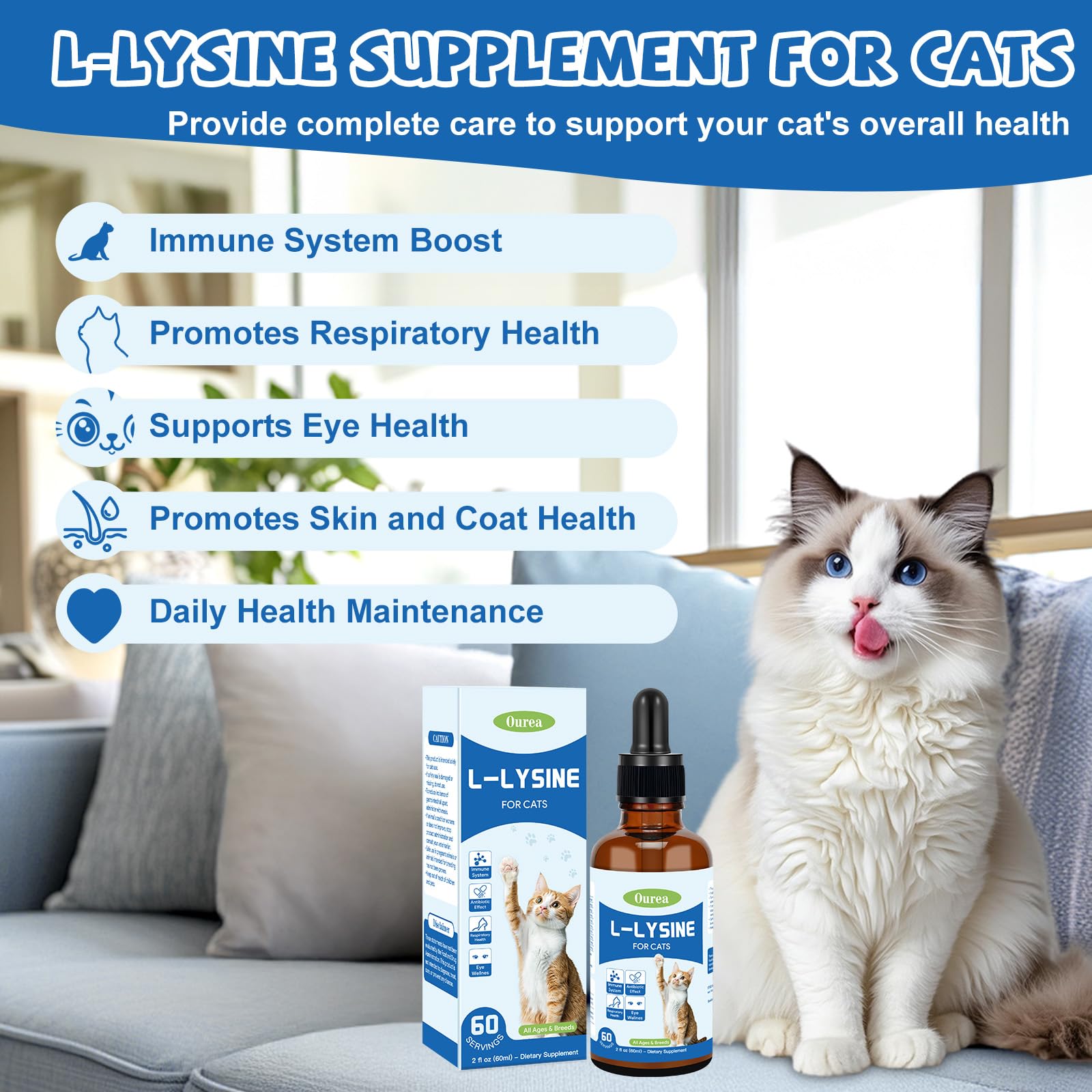 Ourea L-Lysine Drops for Cats 68g dropper design
