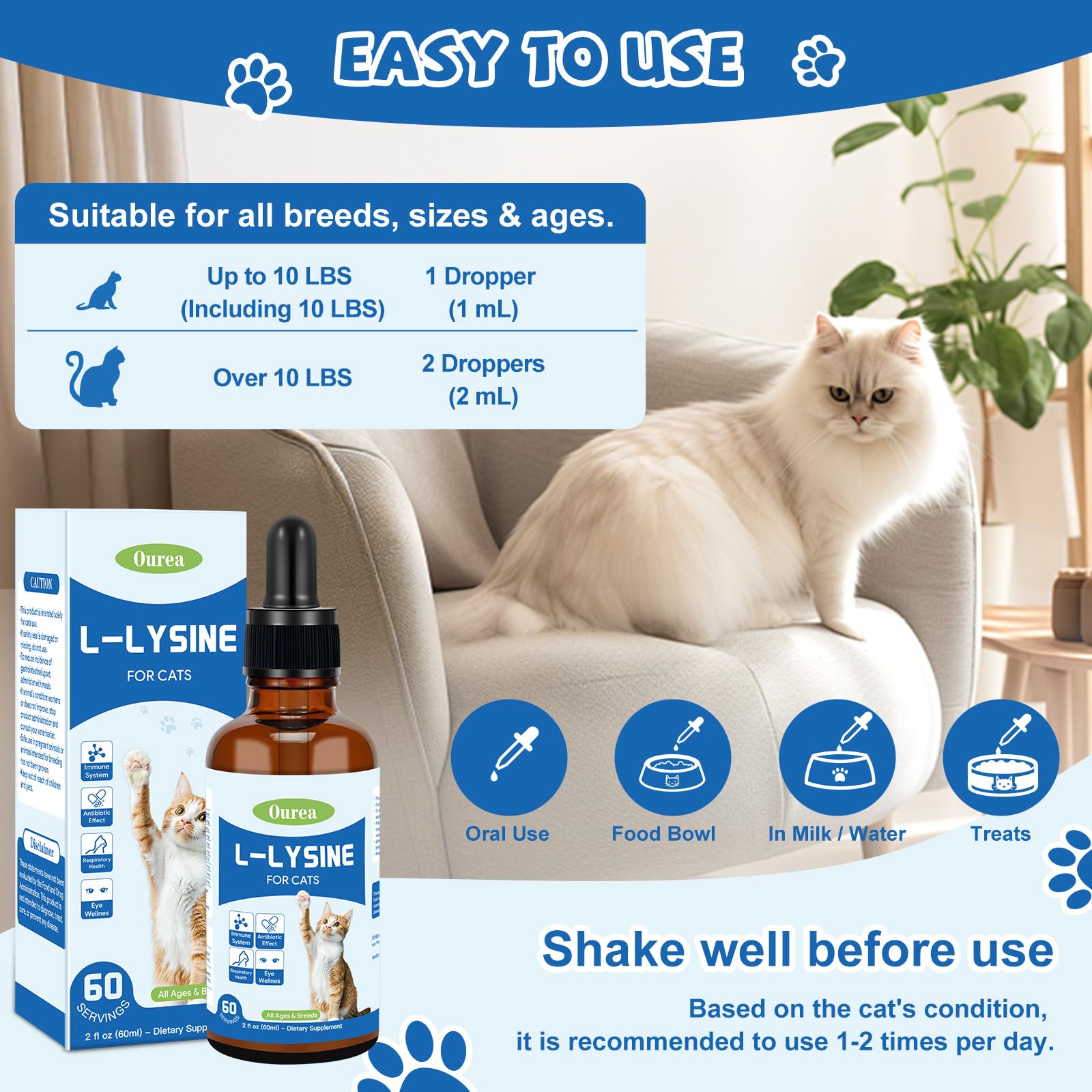 Ourea L-Lysine Drops for Cats 68g lifestyle setting