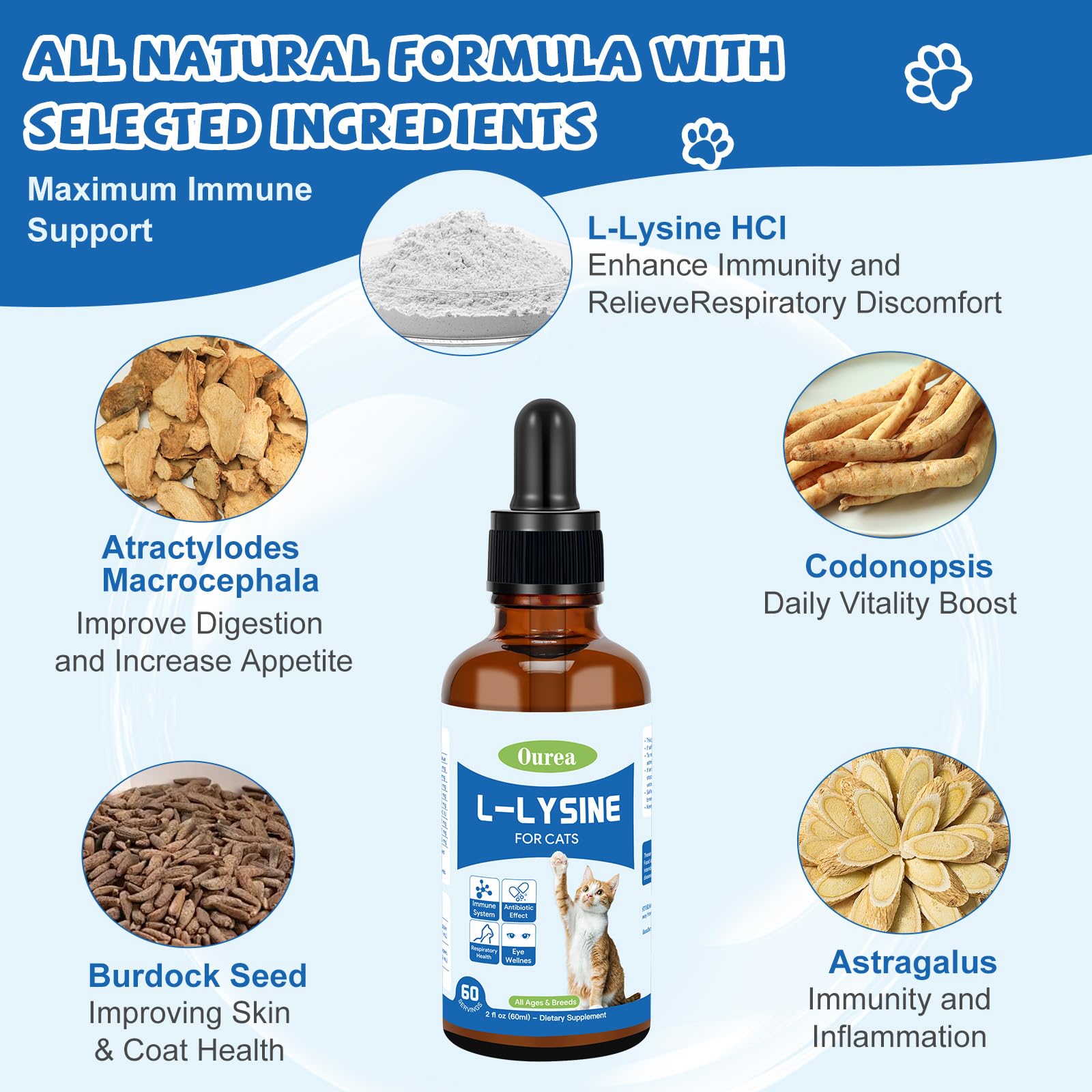 Ourea L-Lysine Drops for Cats 68g packaging
