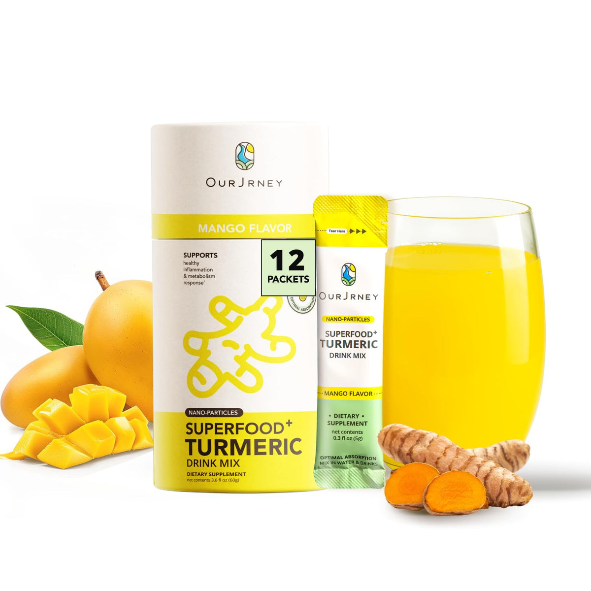 OurJrney Turmeric Mango Juice Mix 12-pack front view