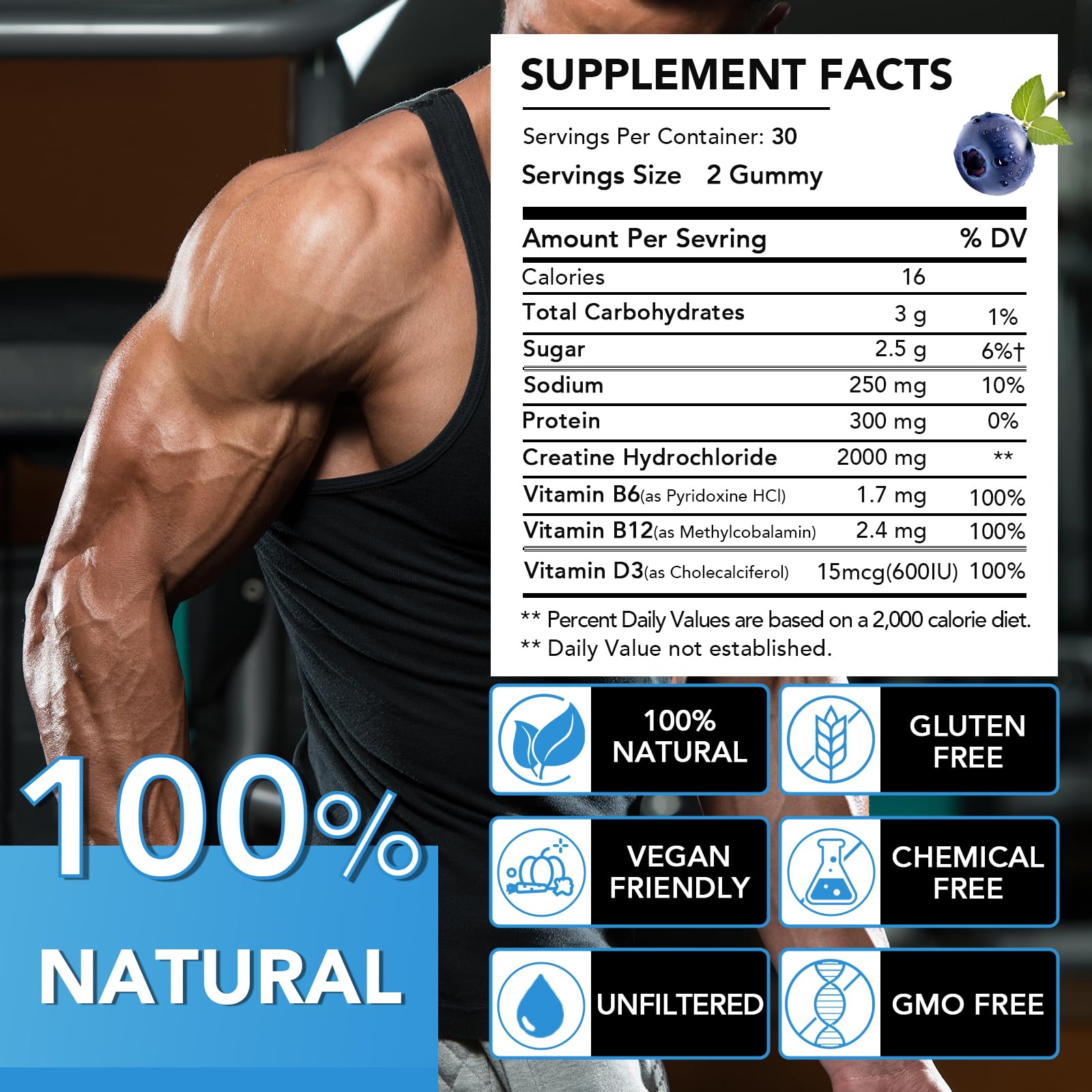 ourui one Creatine HCL Gummies packaging with nutritional information