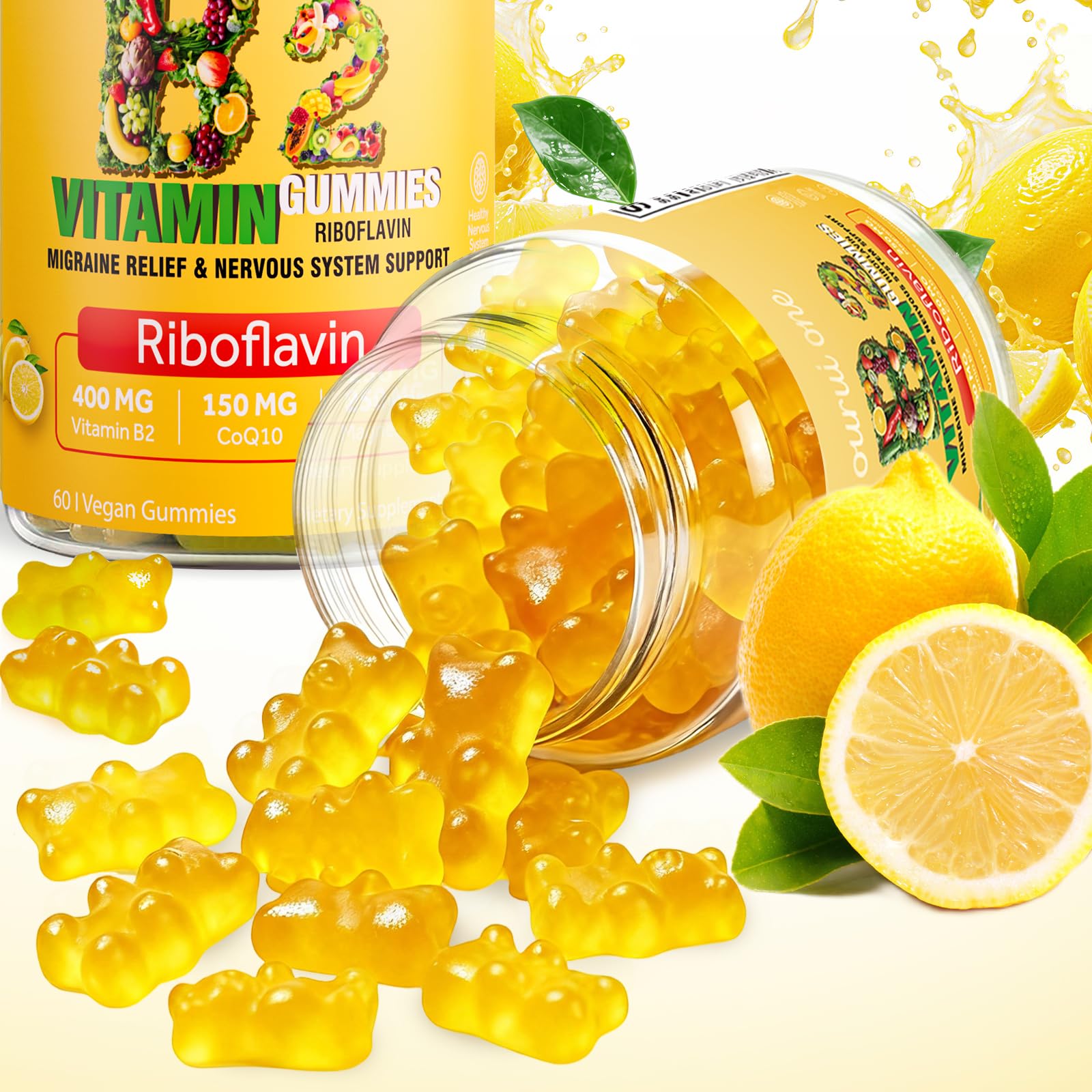ourui one Vitamin B2 Gummies 400mg bottle with a measuring spoon