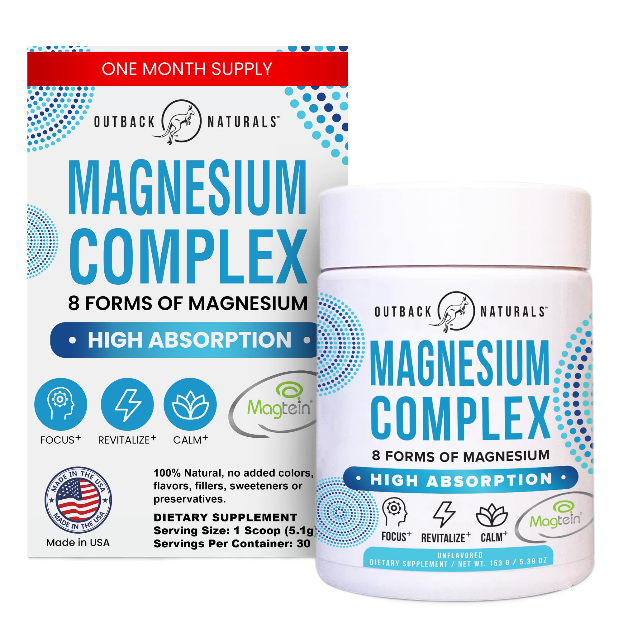 Outback Naturals Magnesium L-Threonate Powder front view with packaging