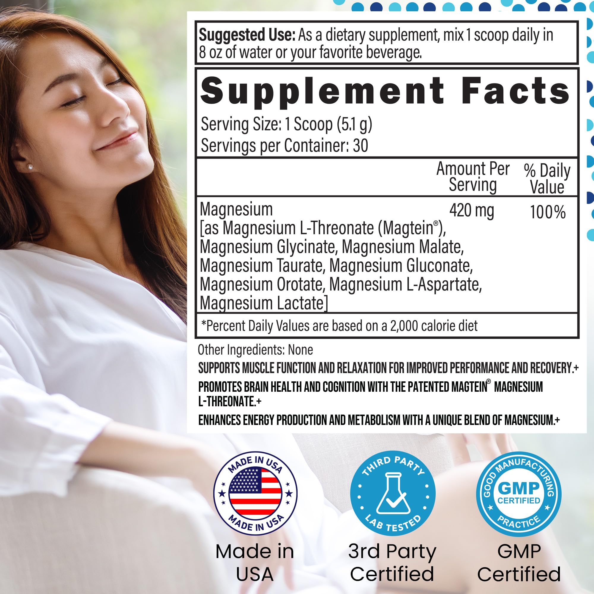 Outback Naturals Magnesium L-Threonate Powder mixed in a glass of water