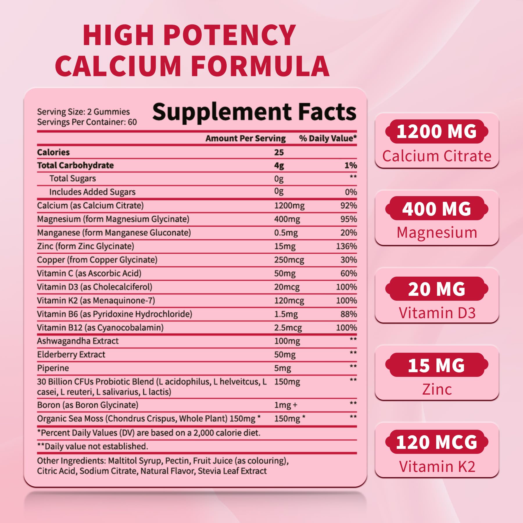 OUTELANDE Calcium Citrate Gummies with fresh strawberries
