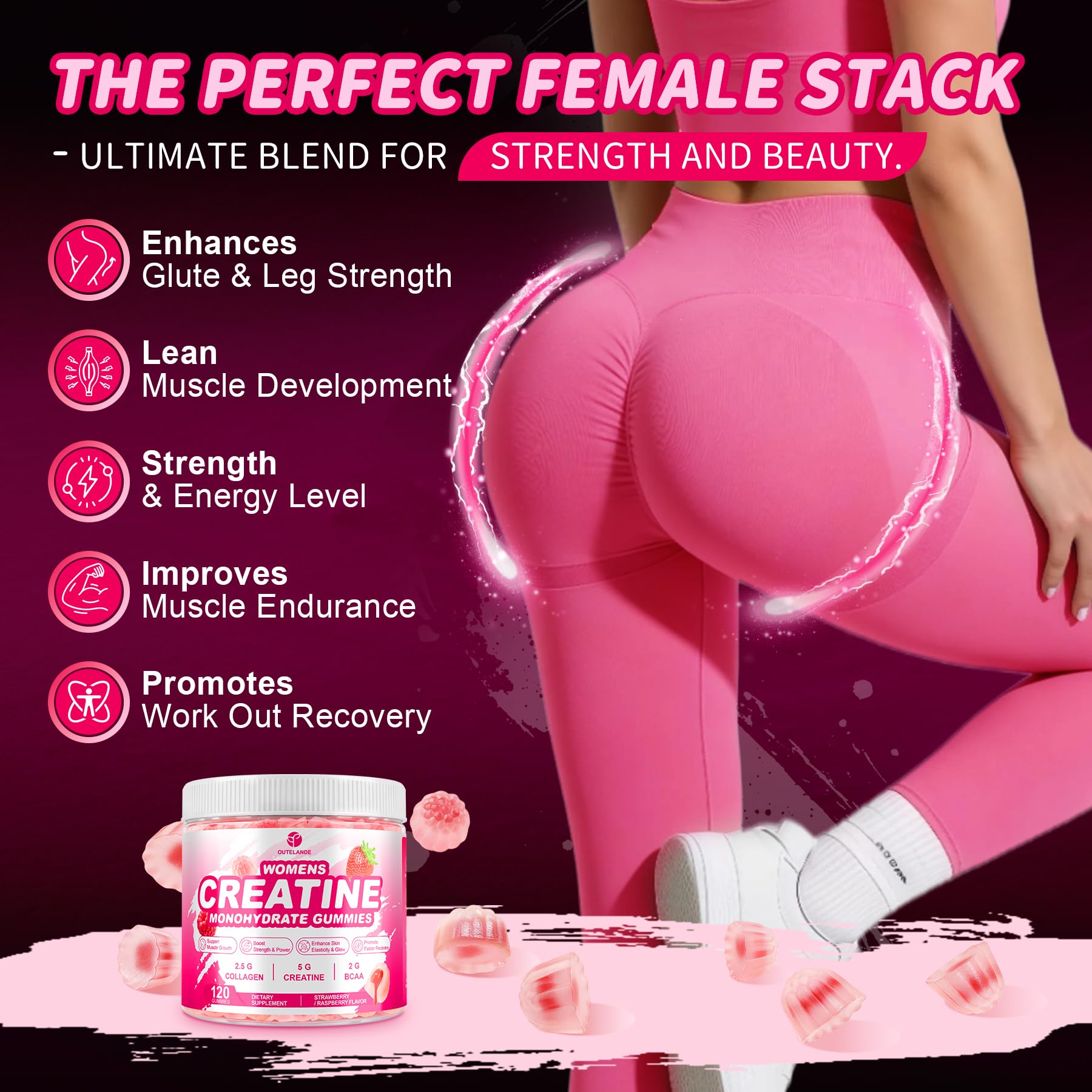 OUTELANDE Creatine Gummies for Women 454g back view