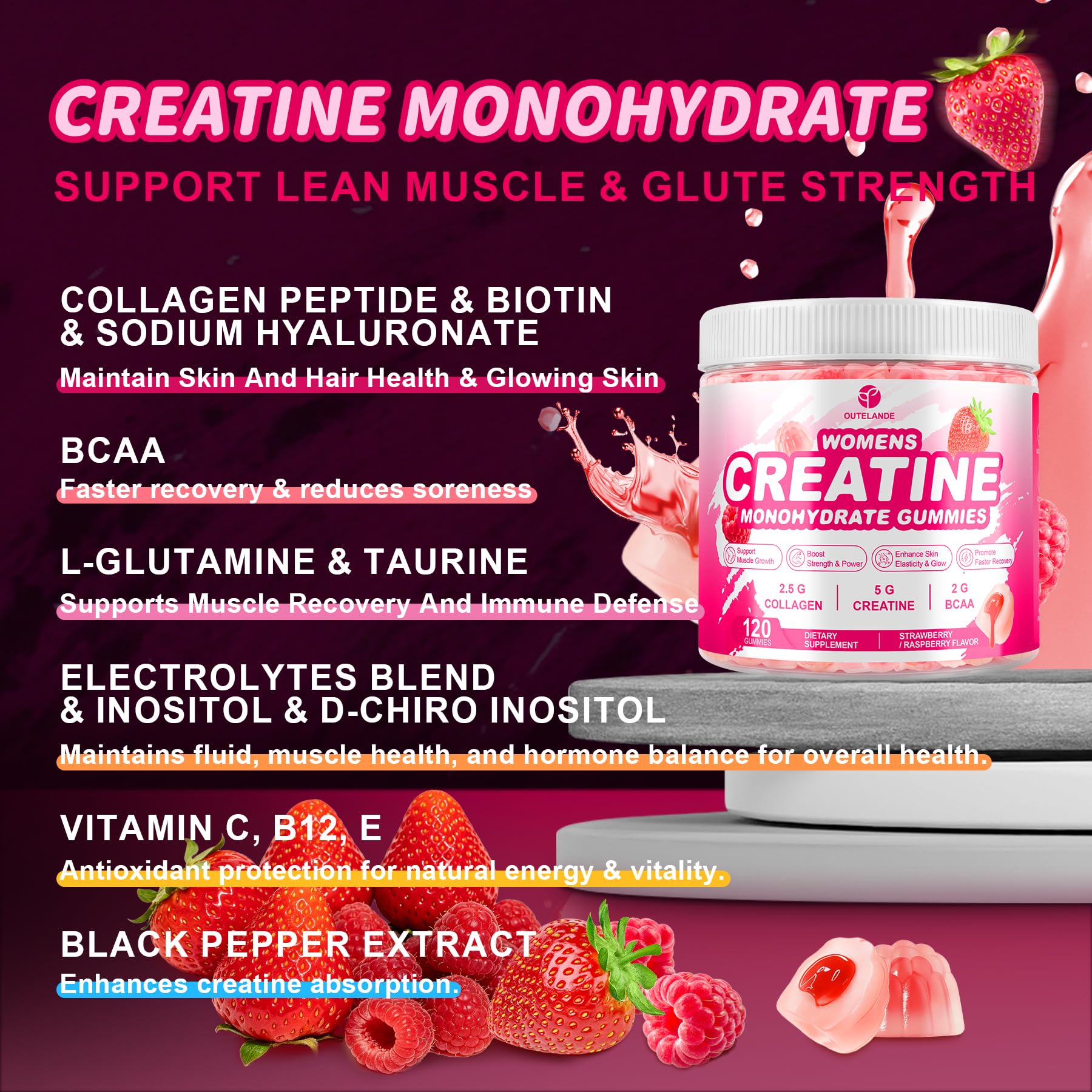 OUTELANDE Creatine Gummies for Women 454g gummies in hand