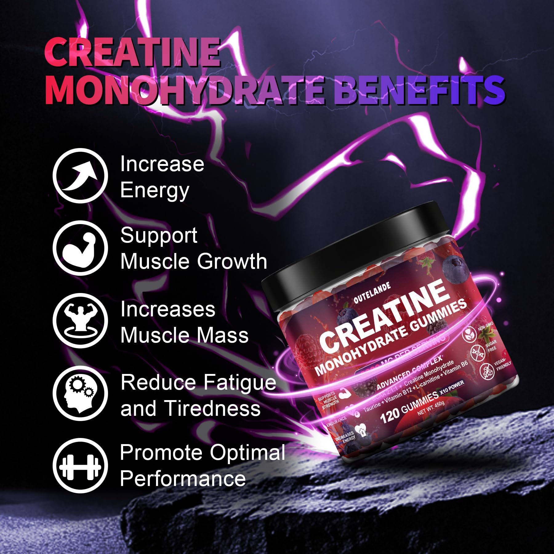 OUTELANDE Creatine Monohydrate Gummies close-up of gummies