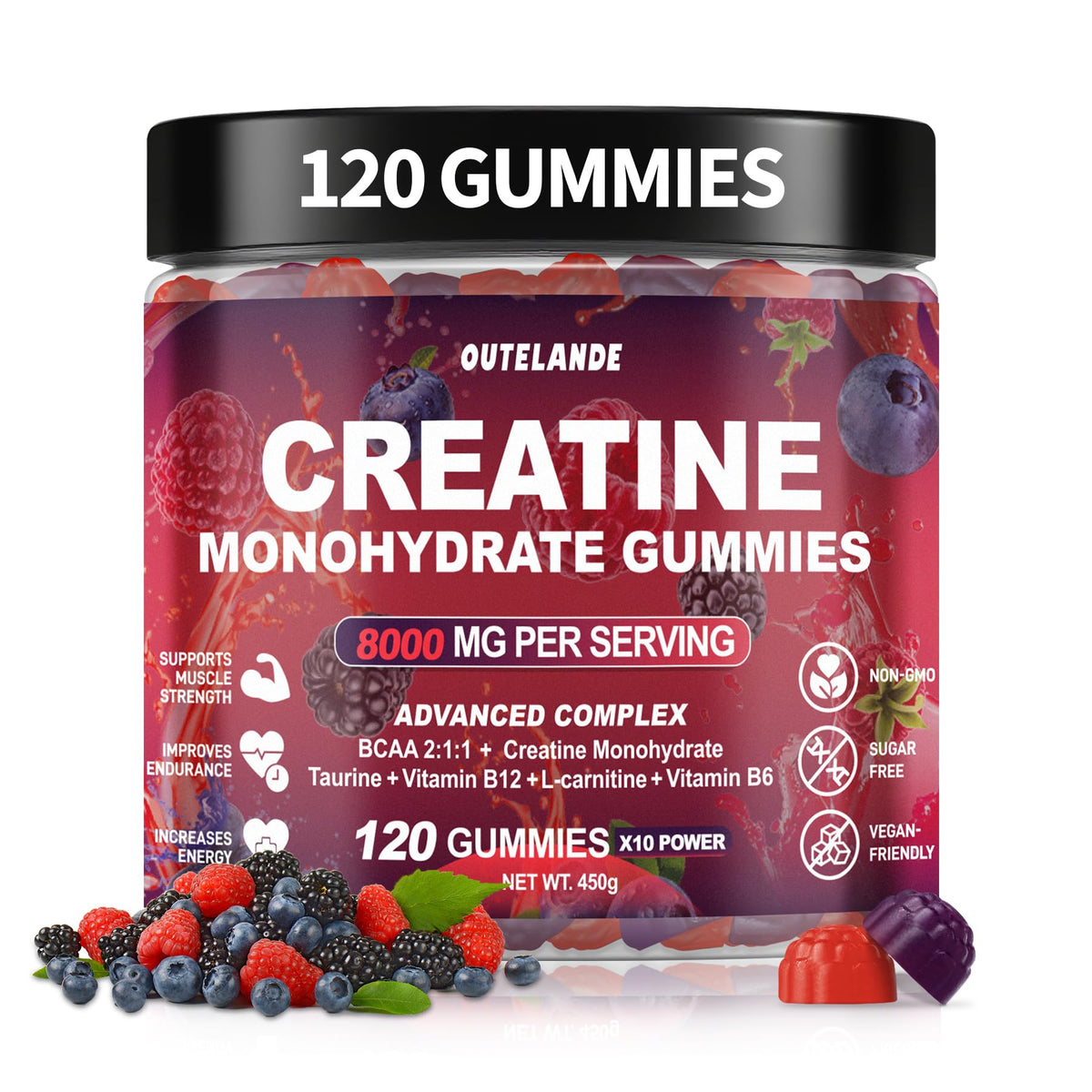 OUTELANDE Creatine Monohydrate Gummies front view with packaging