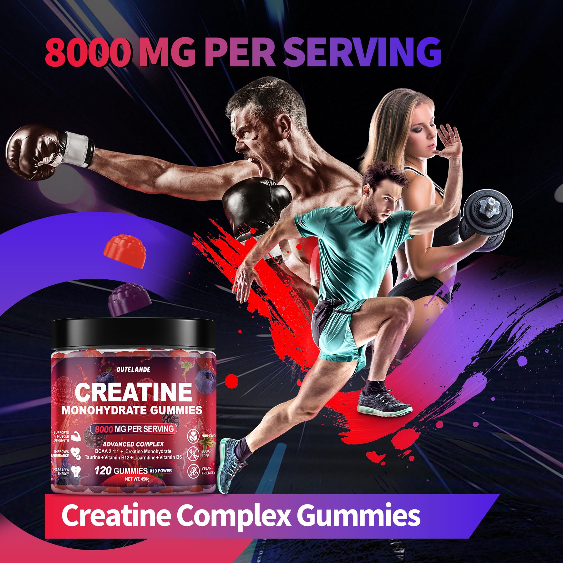 OUTELANDE Creatine Monohydrate Gummies in a hand for size reference