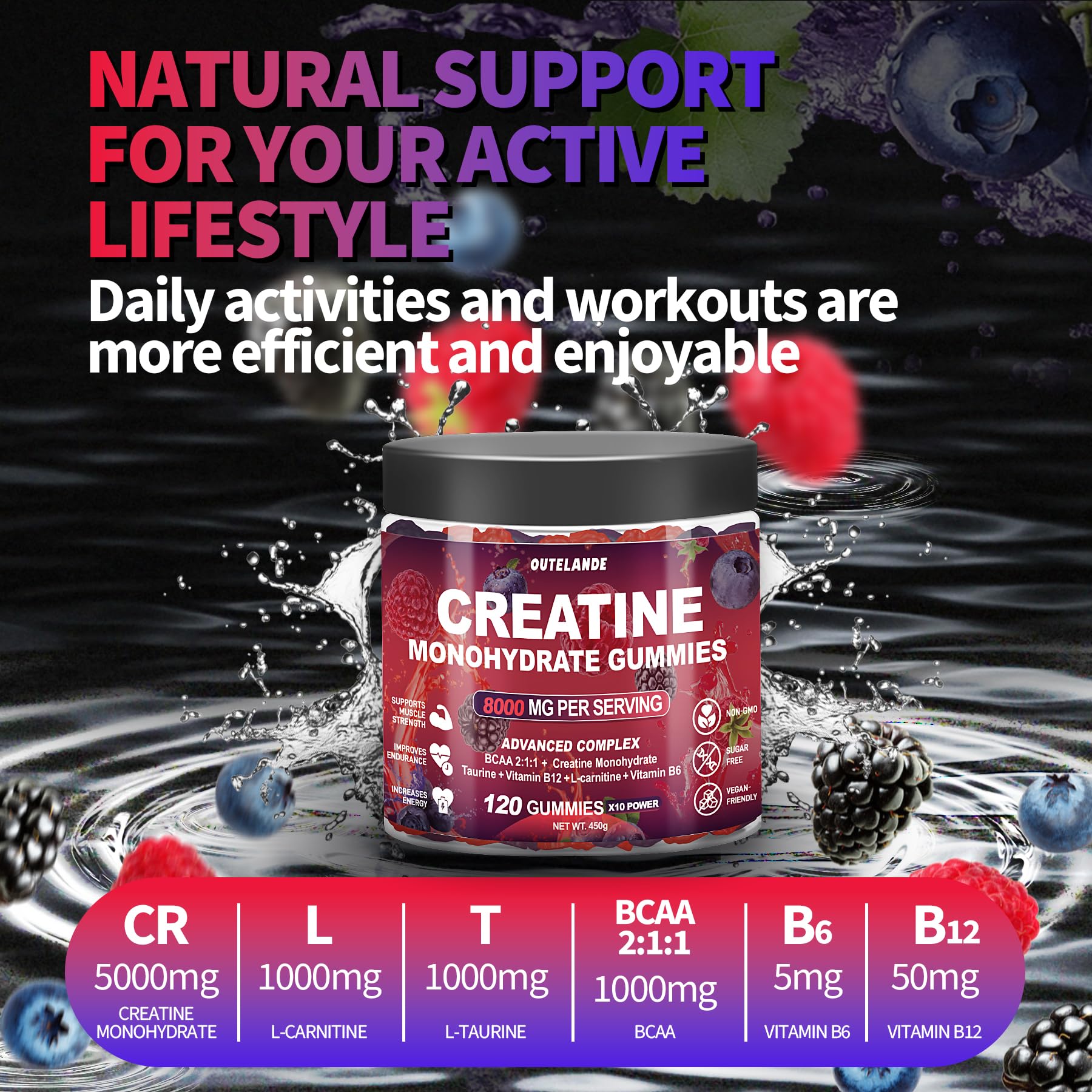 OUTELANDE Creatine Monohydrate Gummies packaging details