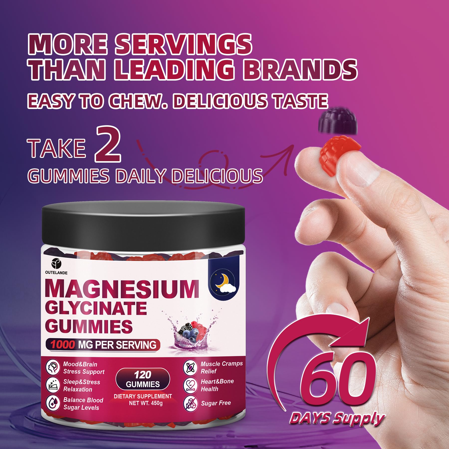 OUTELANDE Magnesium Glycinate Gummies bottle side view