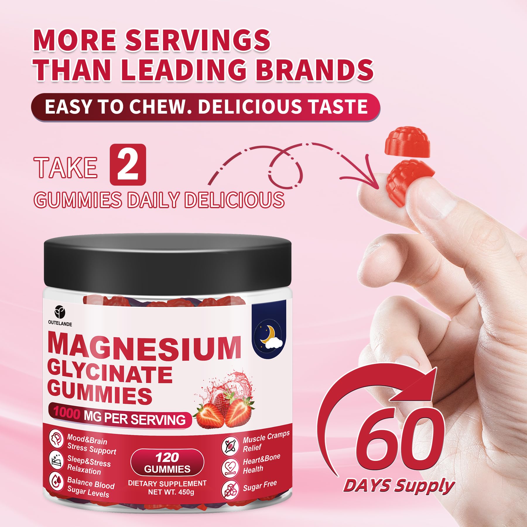 OUTELANDE Magnesium Glycinate Gummies in a hand