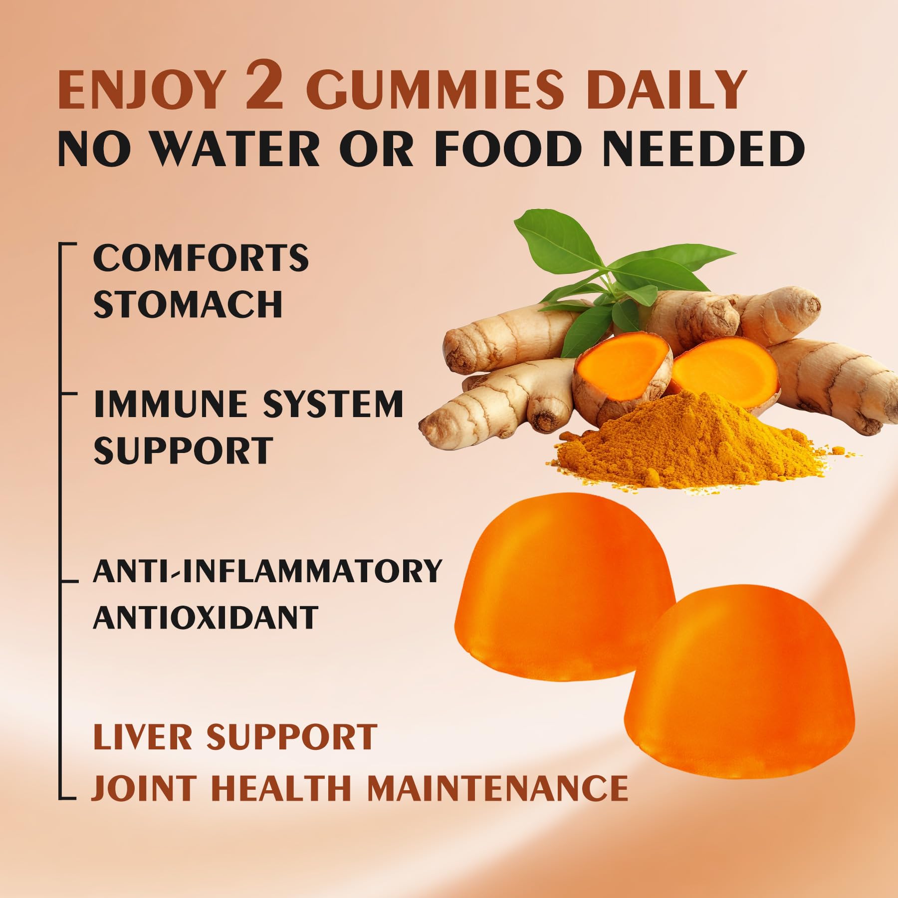 OUYIYUA turmeric and ginger gummies on a wooden table