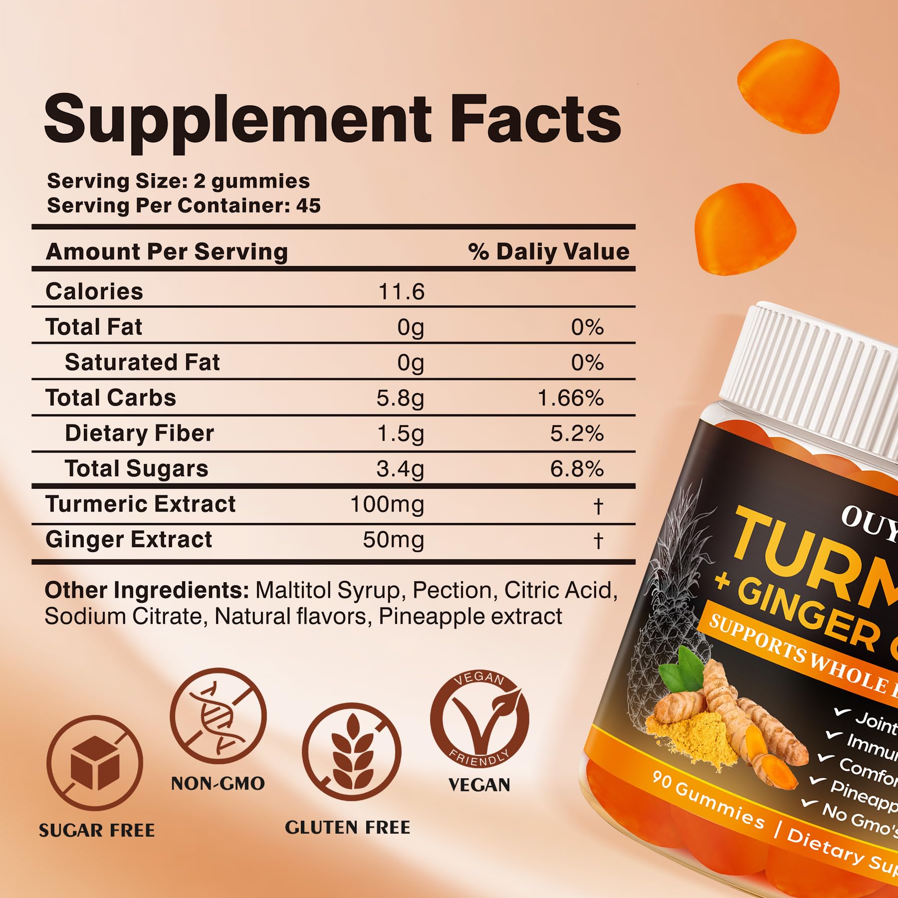 OUYIYUA turmeric and ginger gummies packaging side view