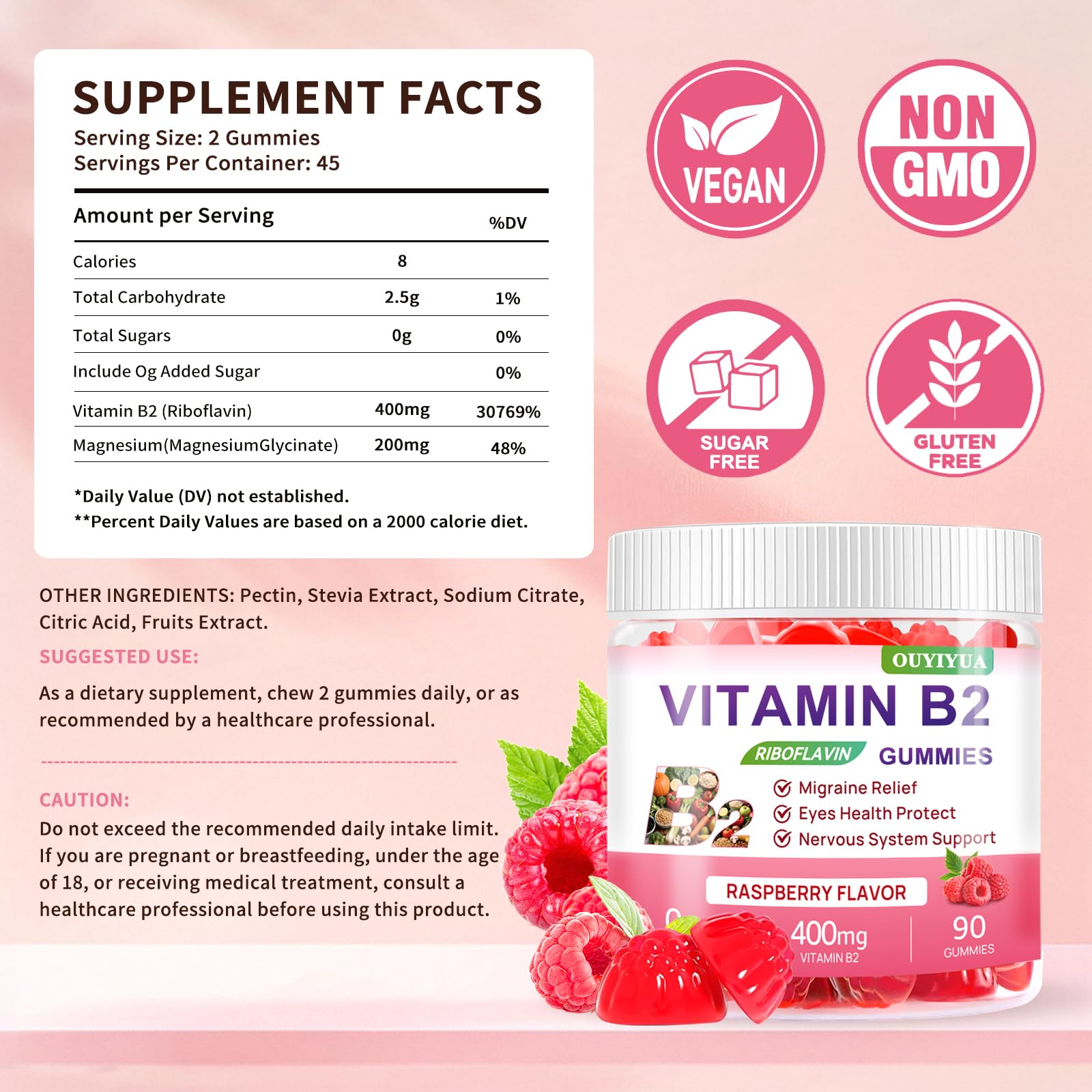 OUYIYUA Vitamin B2 Gummies natural raspberry flavour close-up