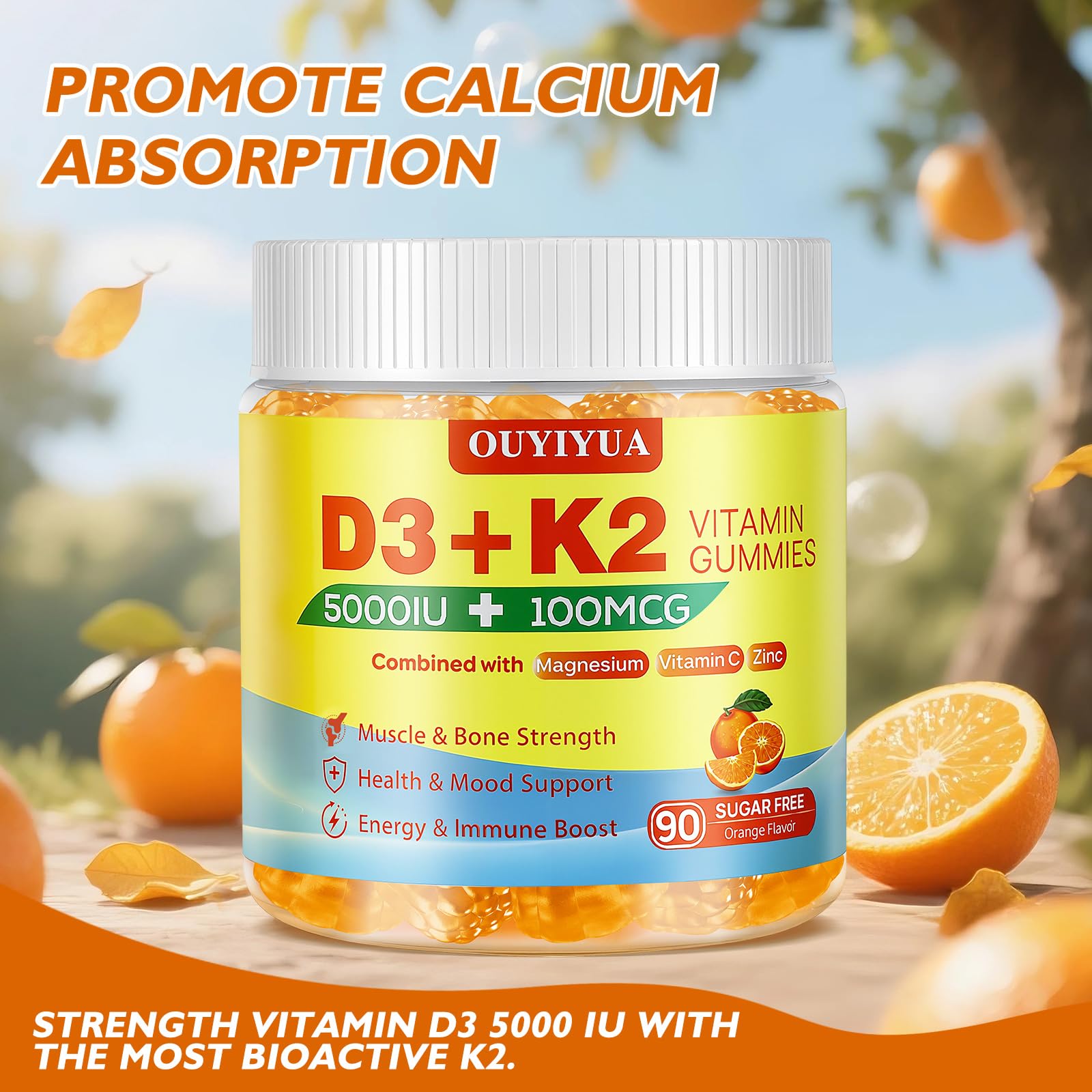 OUYIYUA Vitamin D3 K2 Gummies 5000 IU bottle with gummies